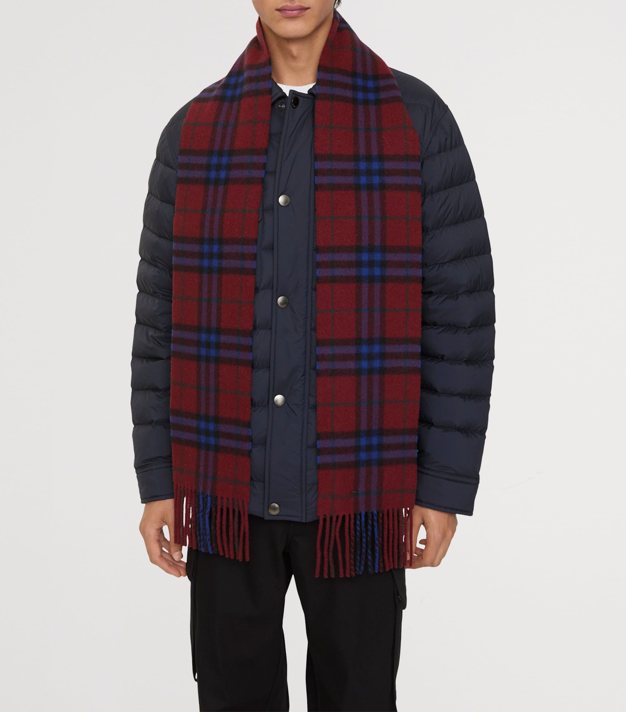 Cashmere Narrow Check Scarf SASH RED Image 5