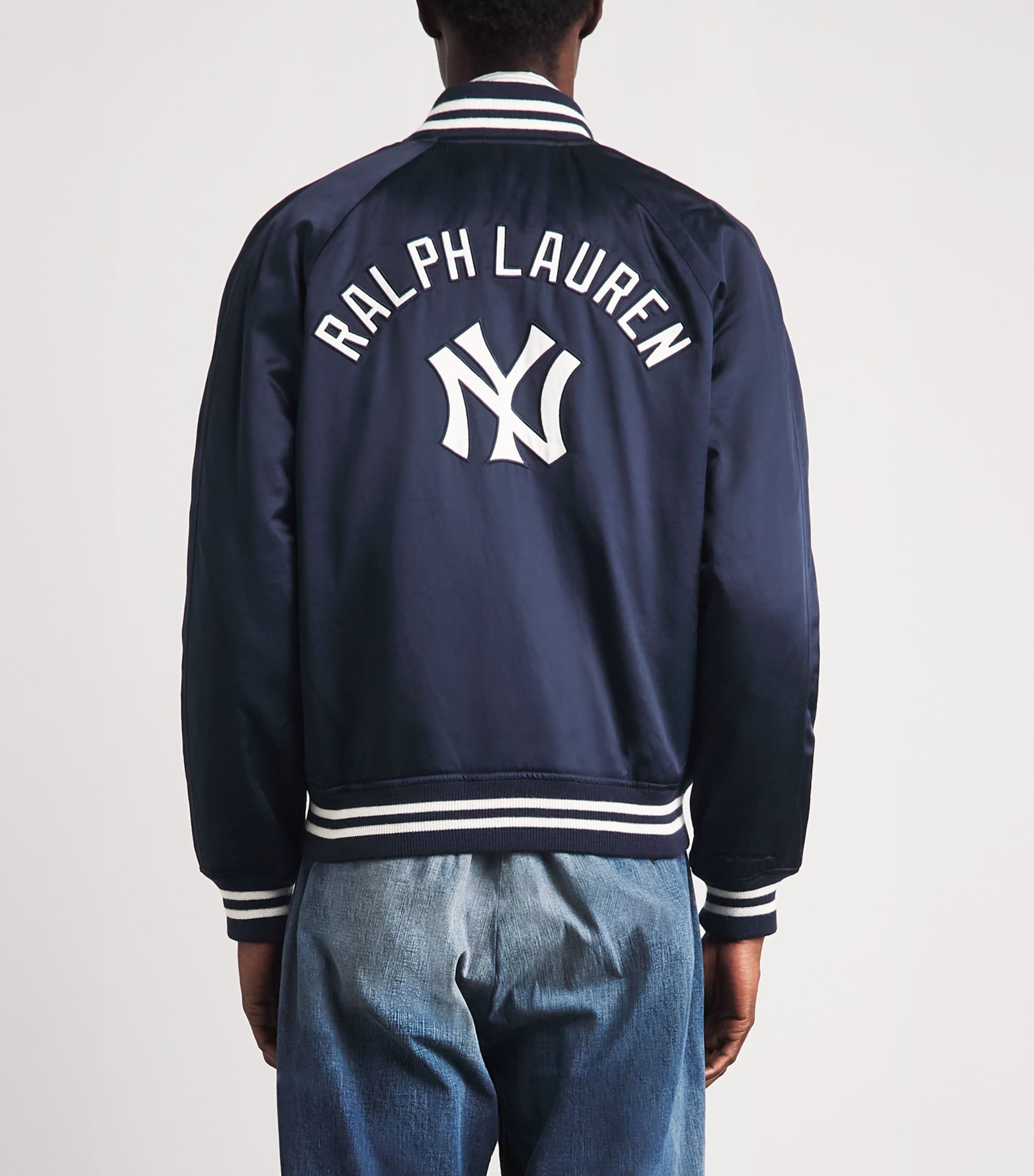 Polo Ralph Lauren Mens Satin Yankees Bomber Jacket Aviator Navy Image 5