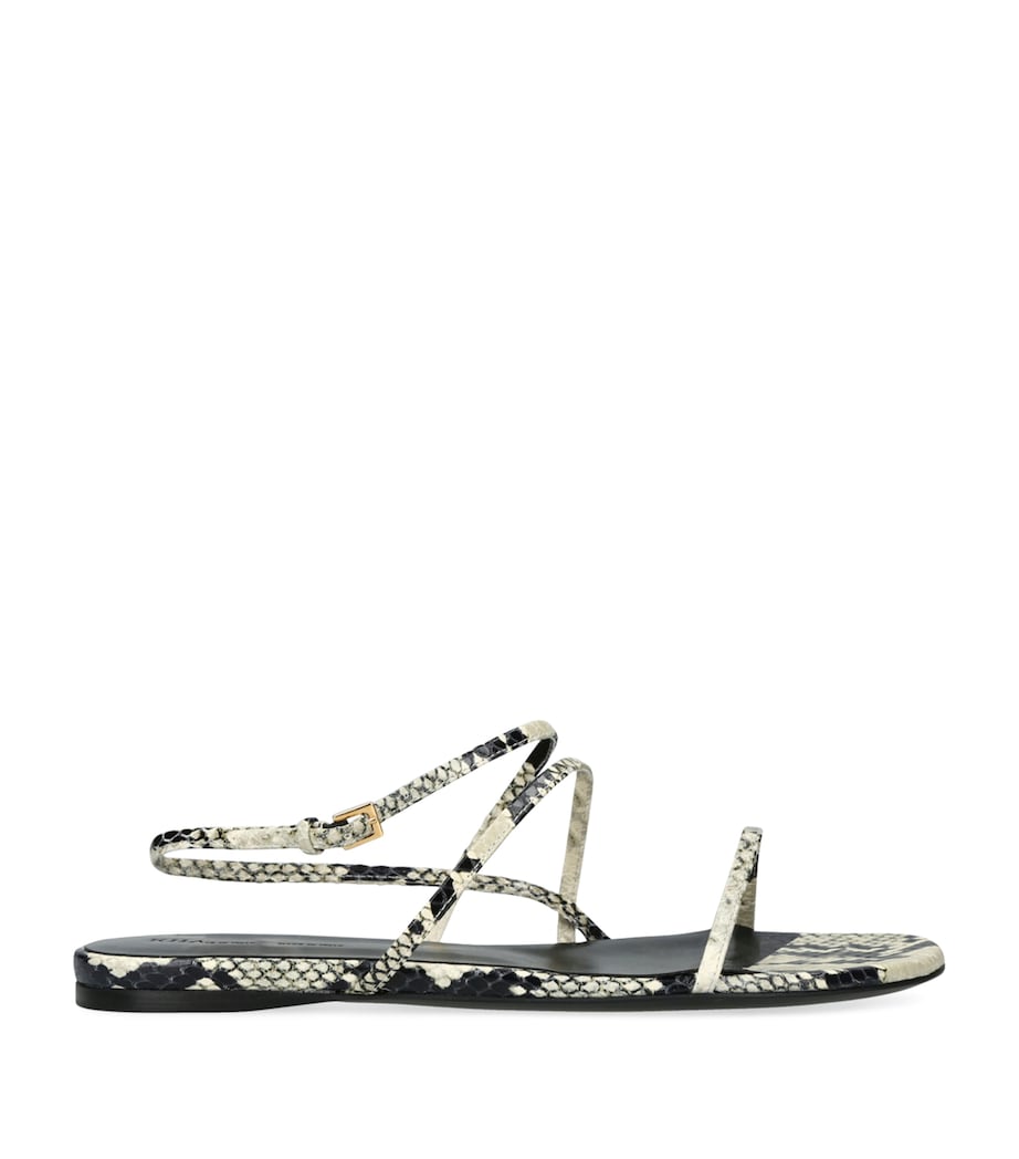 Python-Embossed Leather Loop Flat Sandals GREY/P.CMB Image 1