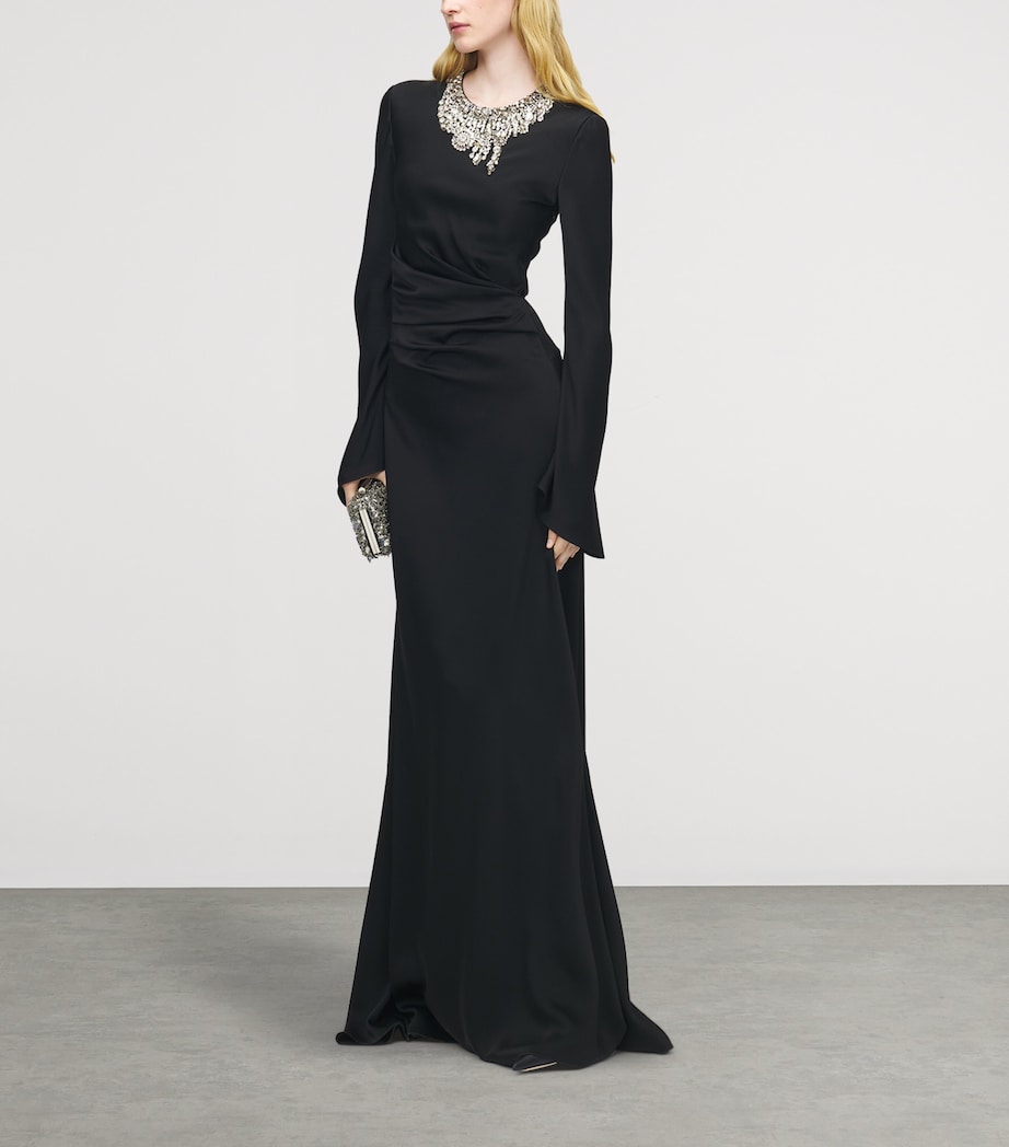 McQueen Womens Embellished Draped Maxi Dress Image 4