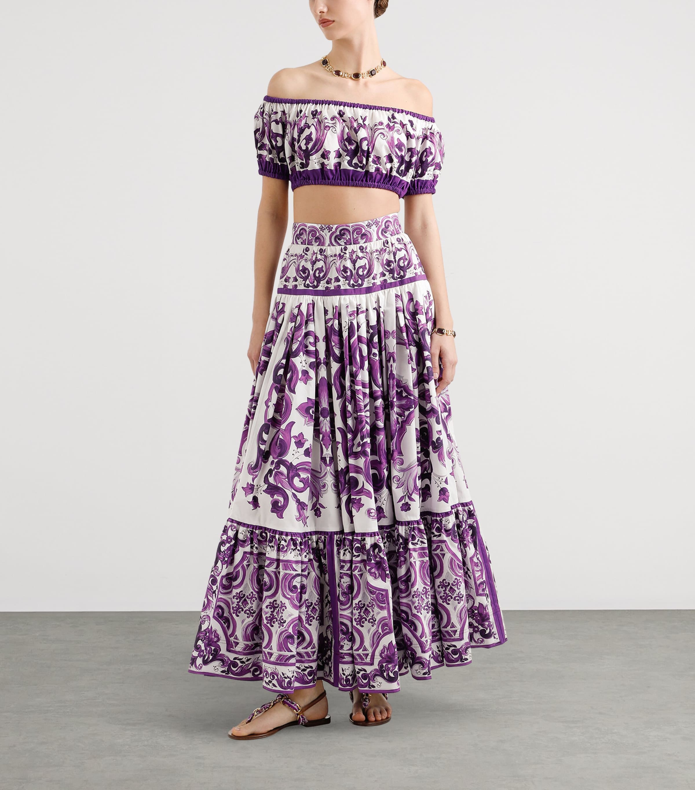 Cotton Majolica Print Maxi Skirt IP3TN-MAIOLICA VIOLA Image 2