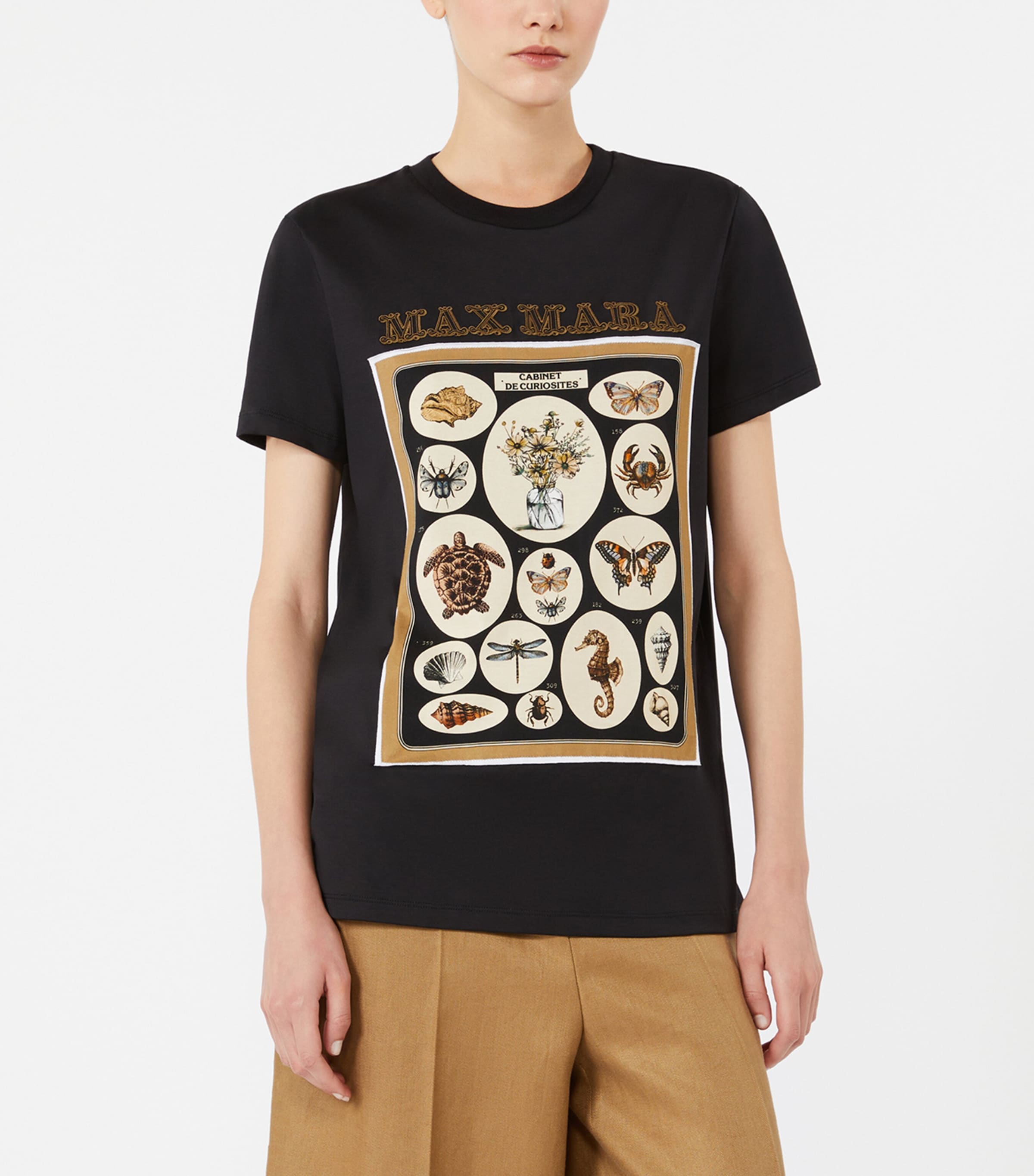 Max Mara Black Cotton Embroidered T-Shirt | Harrods US