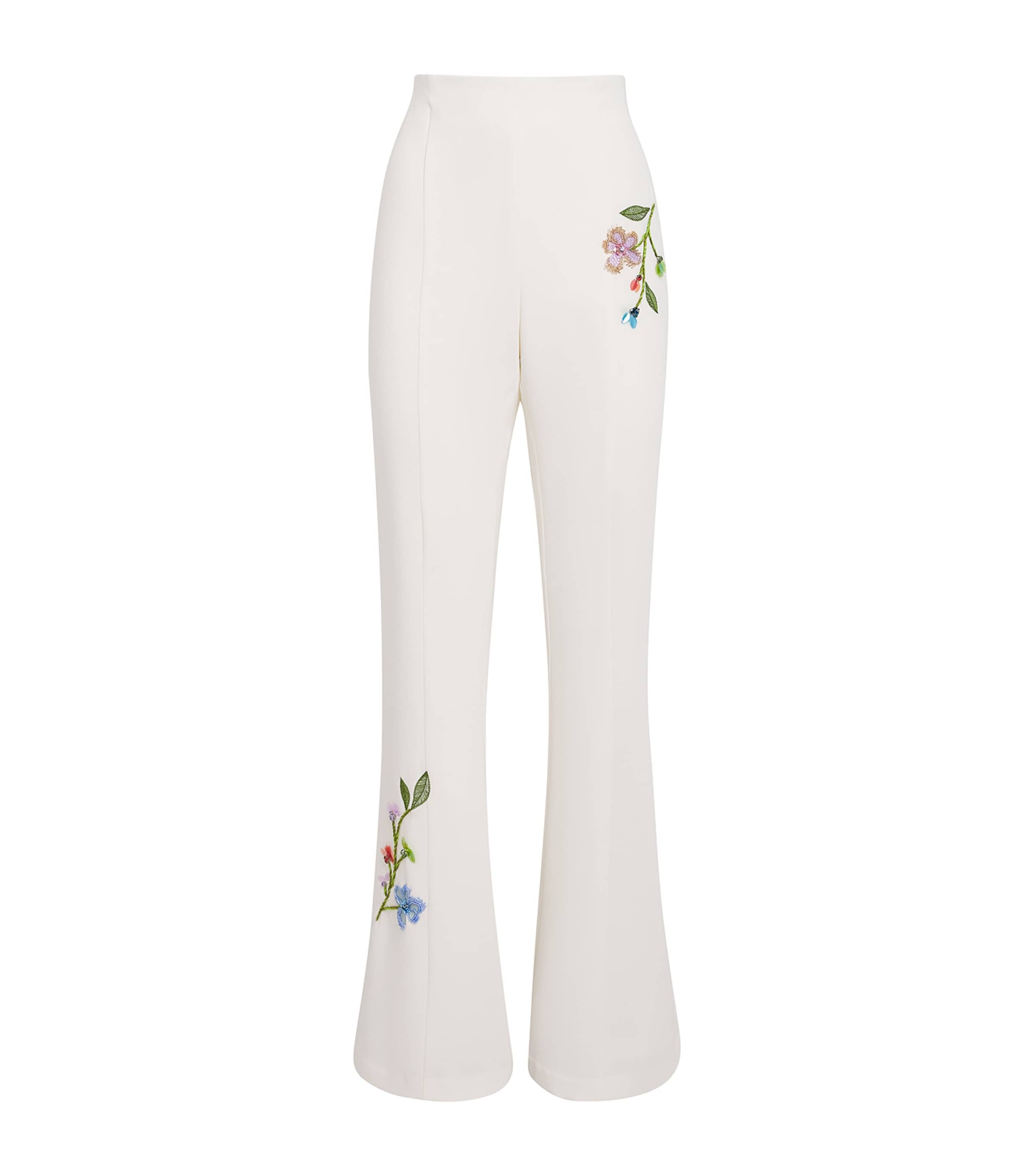 Cinq A Sept Womens Floral Vine Kailyn Flared Trousers Ivory / Multi Image 1