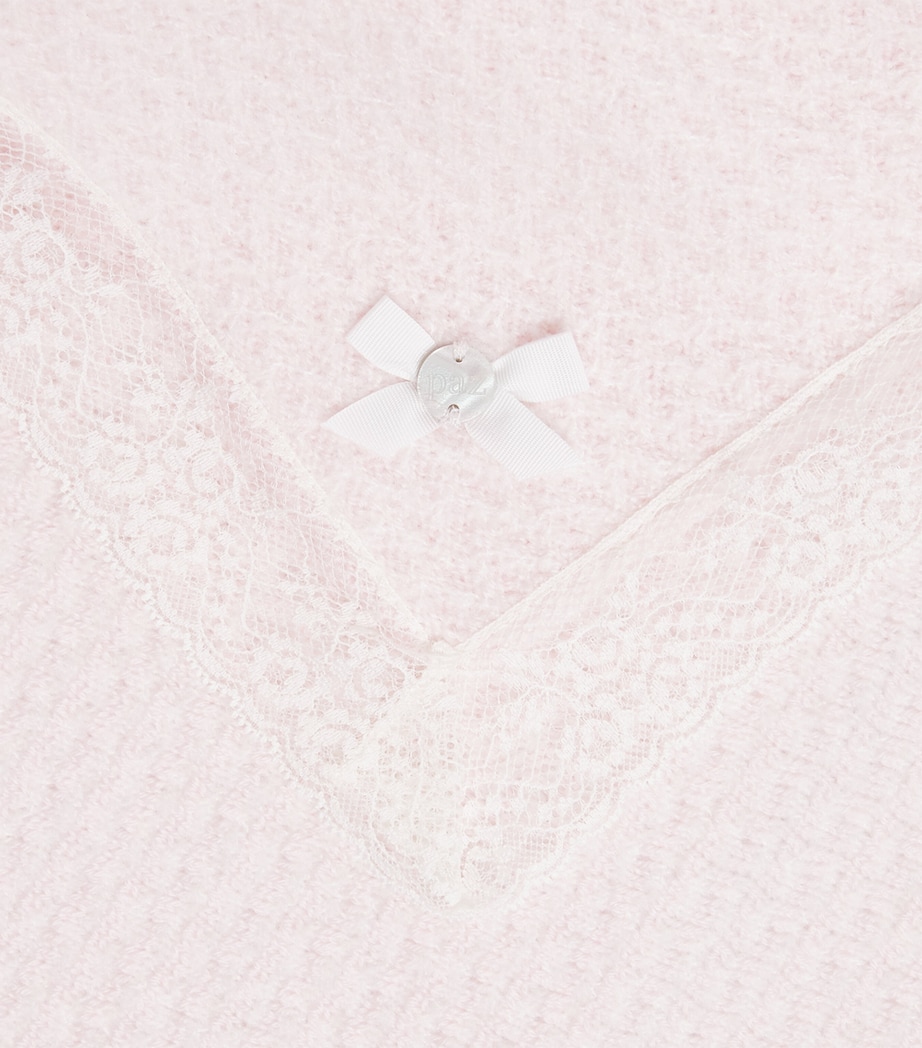Paz Rodriguez Lace-Trim Knitted Blanket (100cm x 100cm) Light Pink/cream Image 3