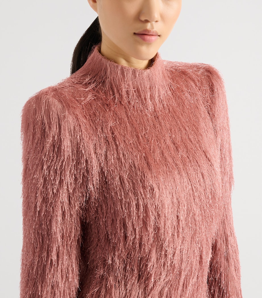 Balmain Womens Fringe Mini Dress Nude Clair Image 6