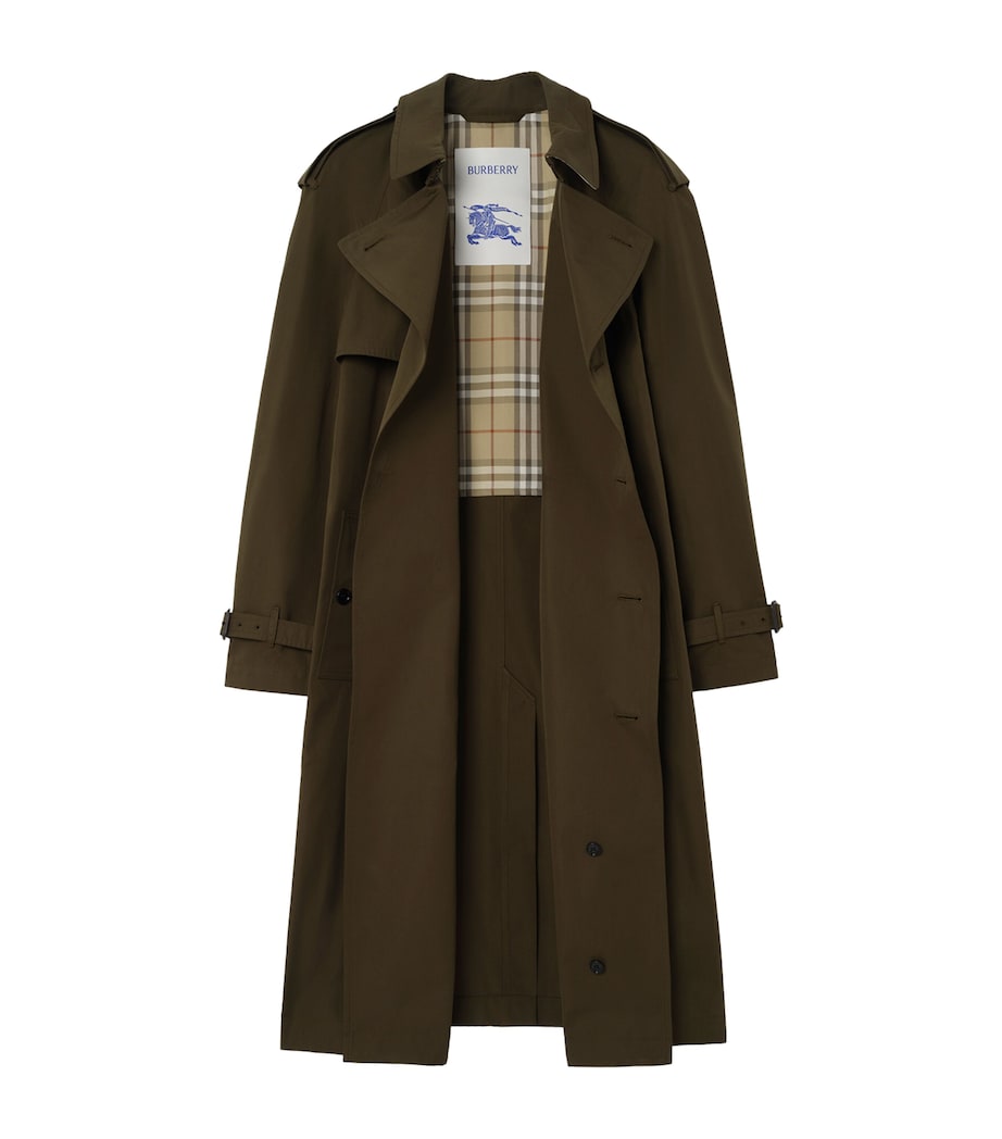 Burberry Mens Long Cotton Gabardine Trench Coat Marsh Image 3