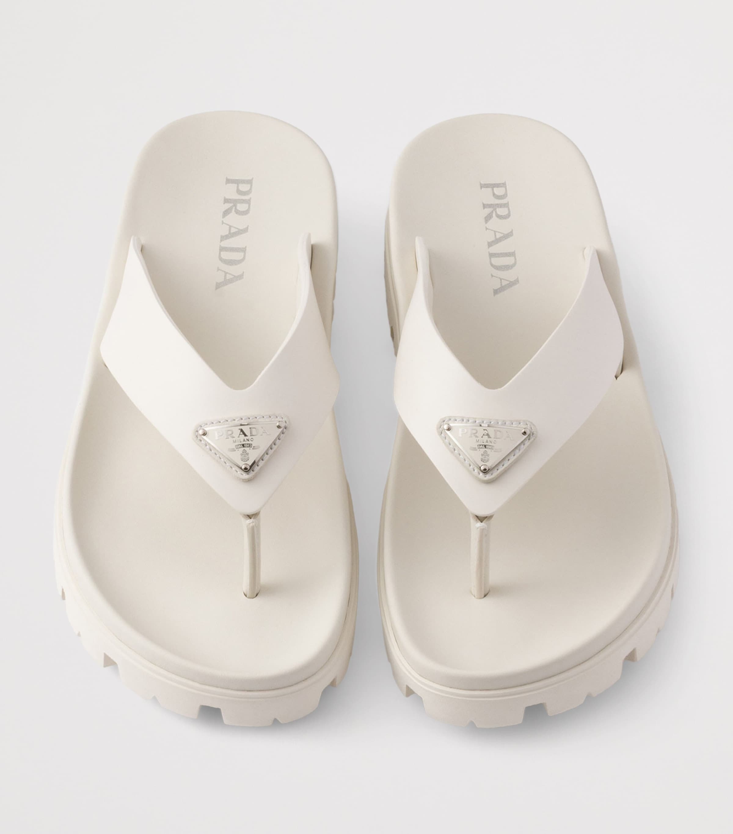 Prada Rubber Logo Thong Sandals Neutral Image 3