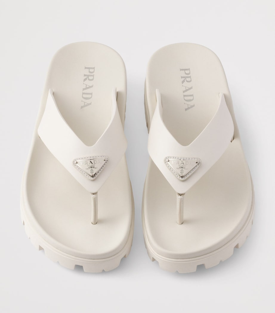 Prada Rubber Logo Thong Sandals Neutral Image 3