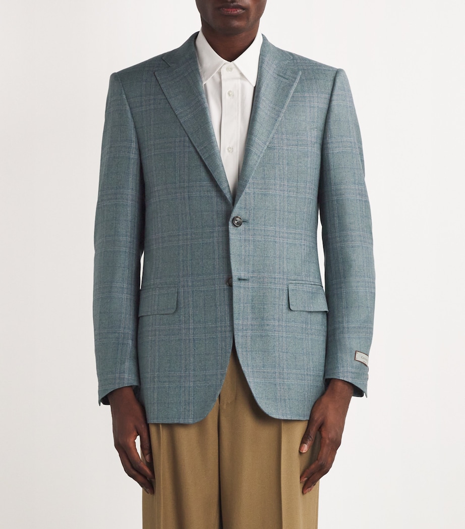 Canali Mens Silk-Cashmere Chequered Blazer Image 3