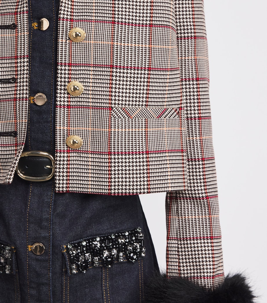 Faux Fur-Trim Check Jacket BROWN Image 6