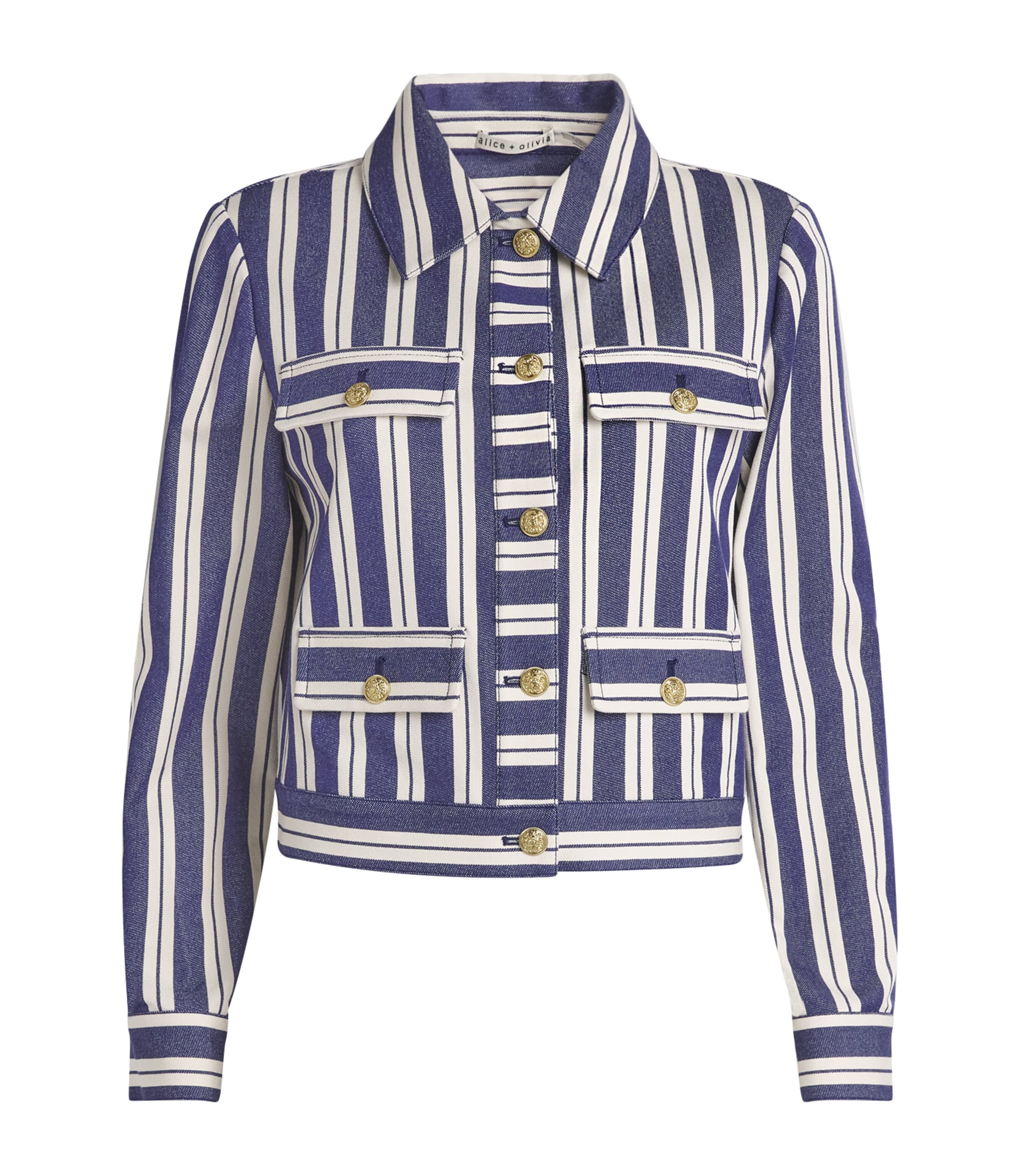 Alice+Olivia Womens Stripe Alex Jacket Mtro Strp Twlght Blu Image 1