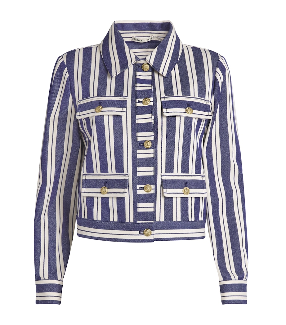 Alice+Olivia Womens Stripe Alex Jacket Mtro Strp Twlght Blu Image 1