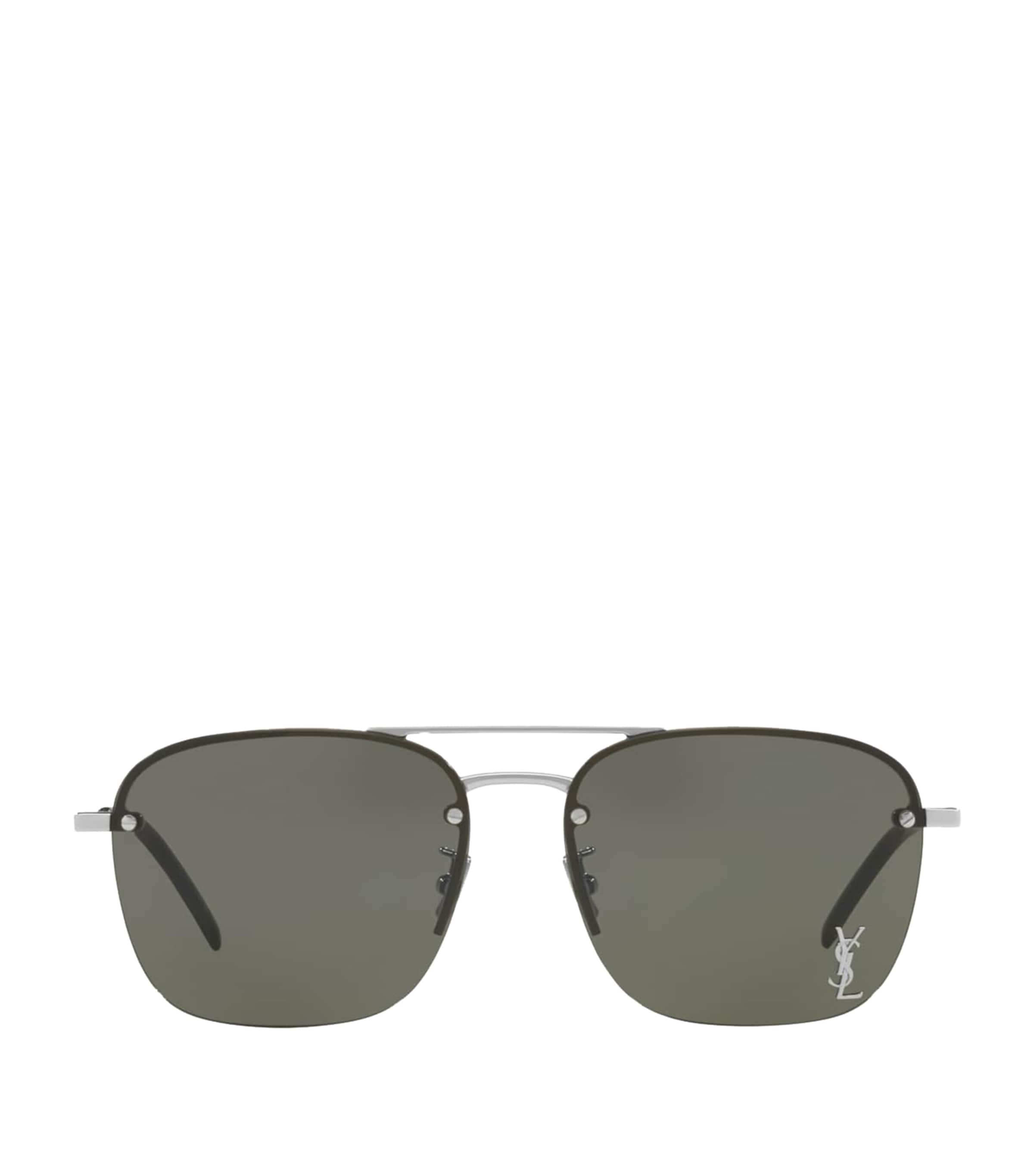 Saint Laurent Metal Aviator Sunglasses In Burgundy