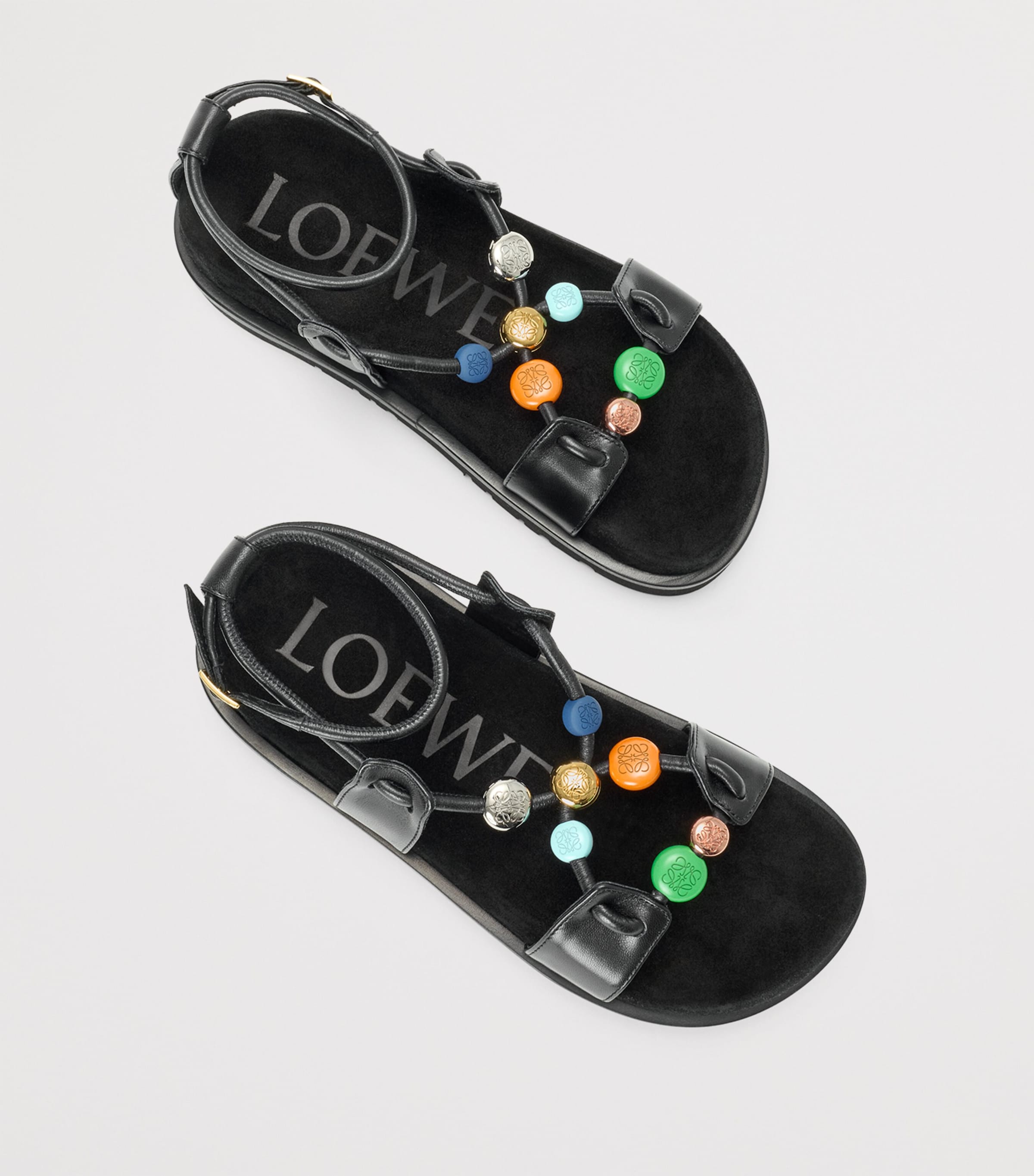 LOEWE x Paula's Ibiza Leather Beaded Pebble Sandals Black Image 4
