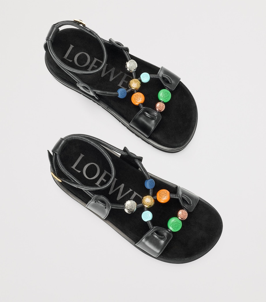 LOEWE x Paula's Ibiza Leather Beaded Pebble Sandals Black Image 4