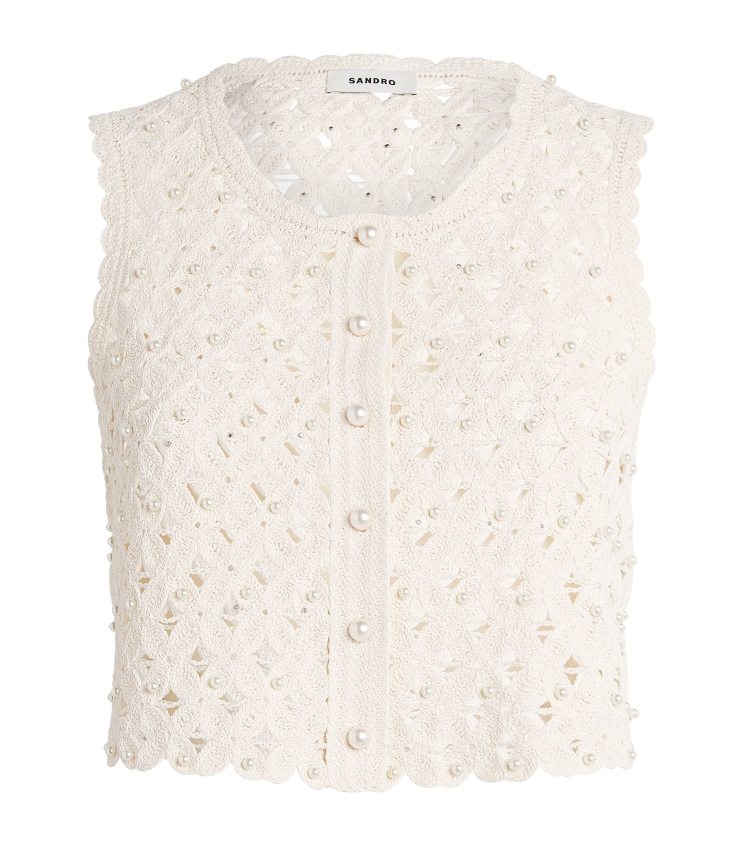 Sandro Paris Womens Crochet Embellished Top Ecru Image 1