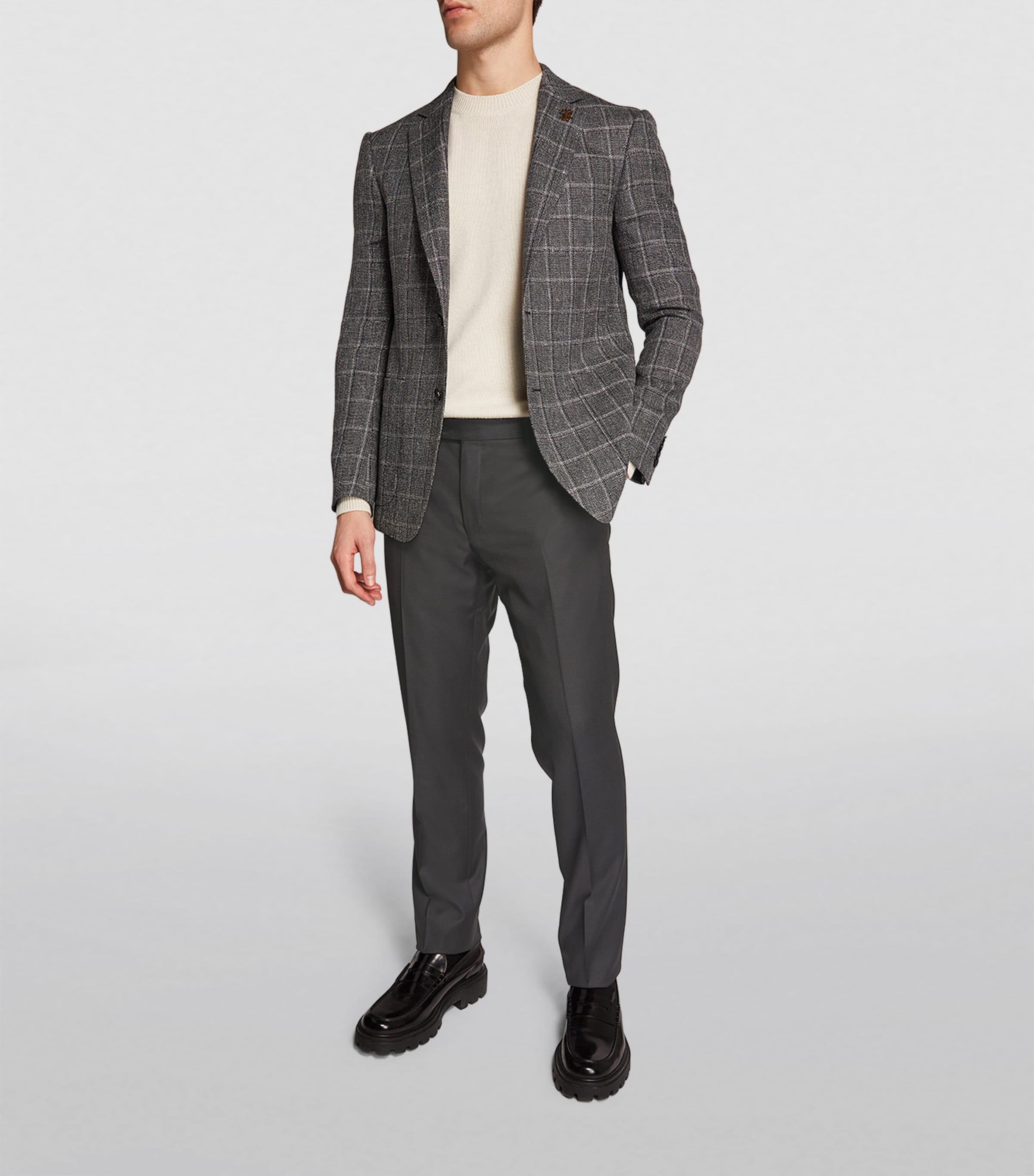 Virgin Wool Slim Tailored Trousers GREY-013 Image 2