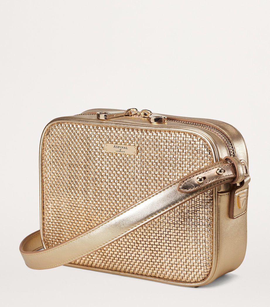 Aspinal Of London Leather Woven Camera Bag Champagne Image 2
