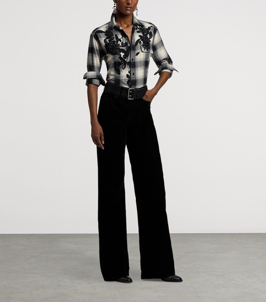 Cotton-Cashmere Embroidered Check Leeann Shirt BLACK/CREAM Image 9