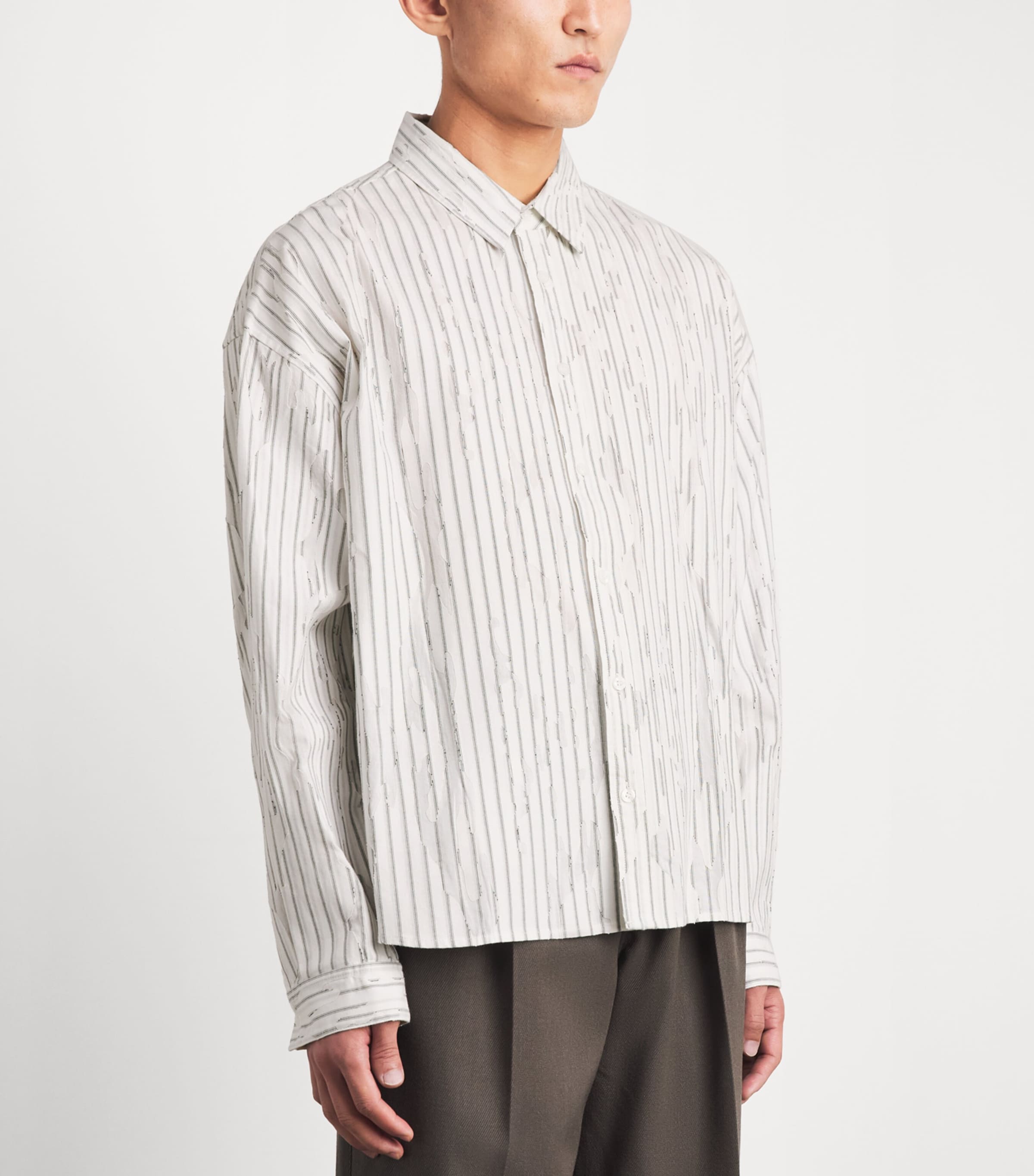 Represent Mens Cotton Stripe Teared Shirt Flat White Image 5