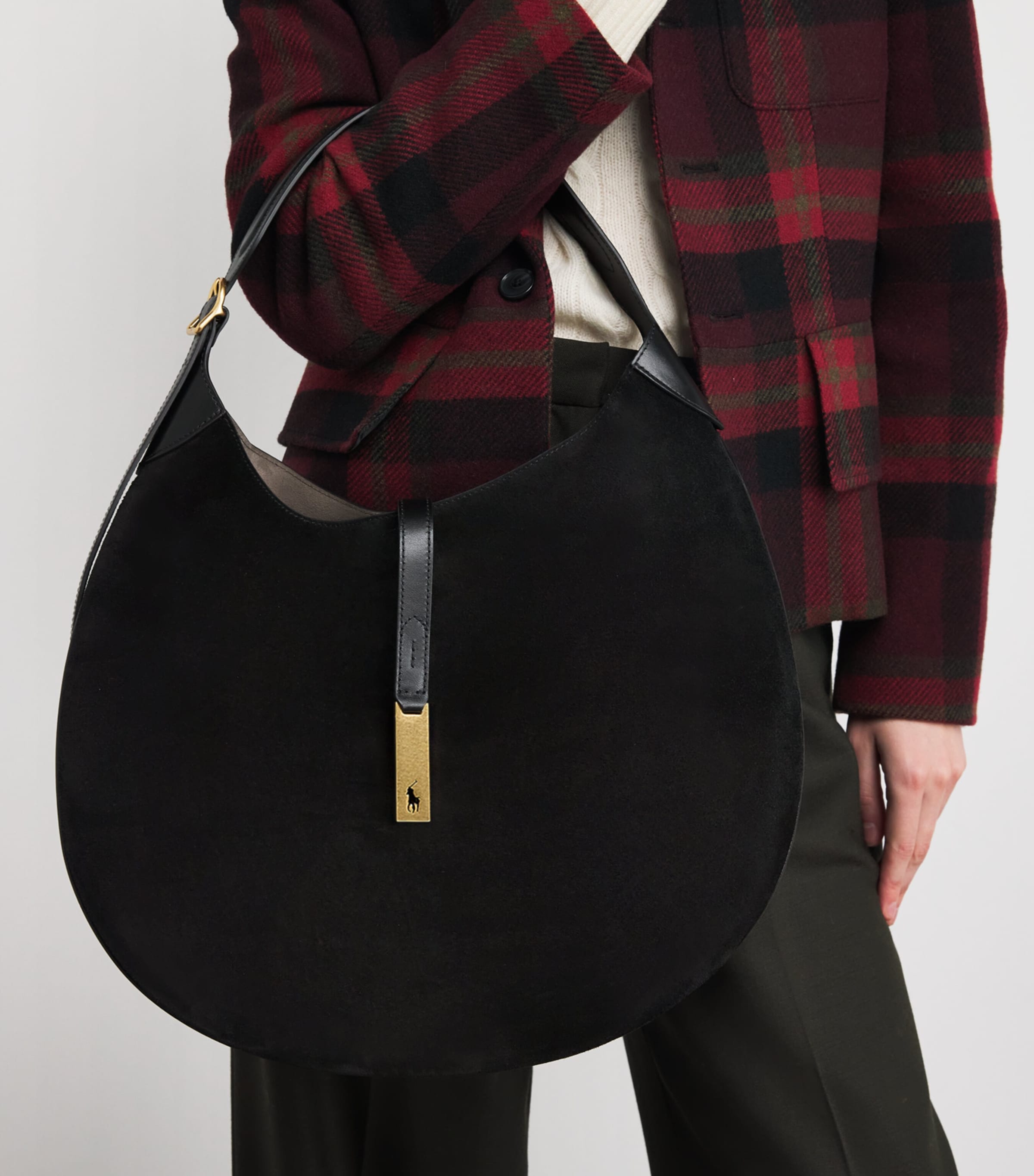 Medium Suede ID Shoulder Bag BLACK/G L Image 5