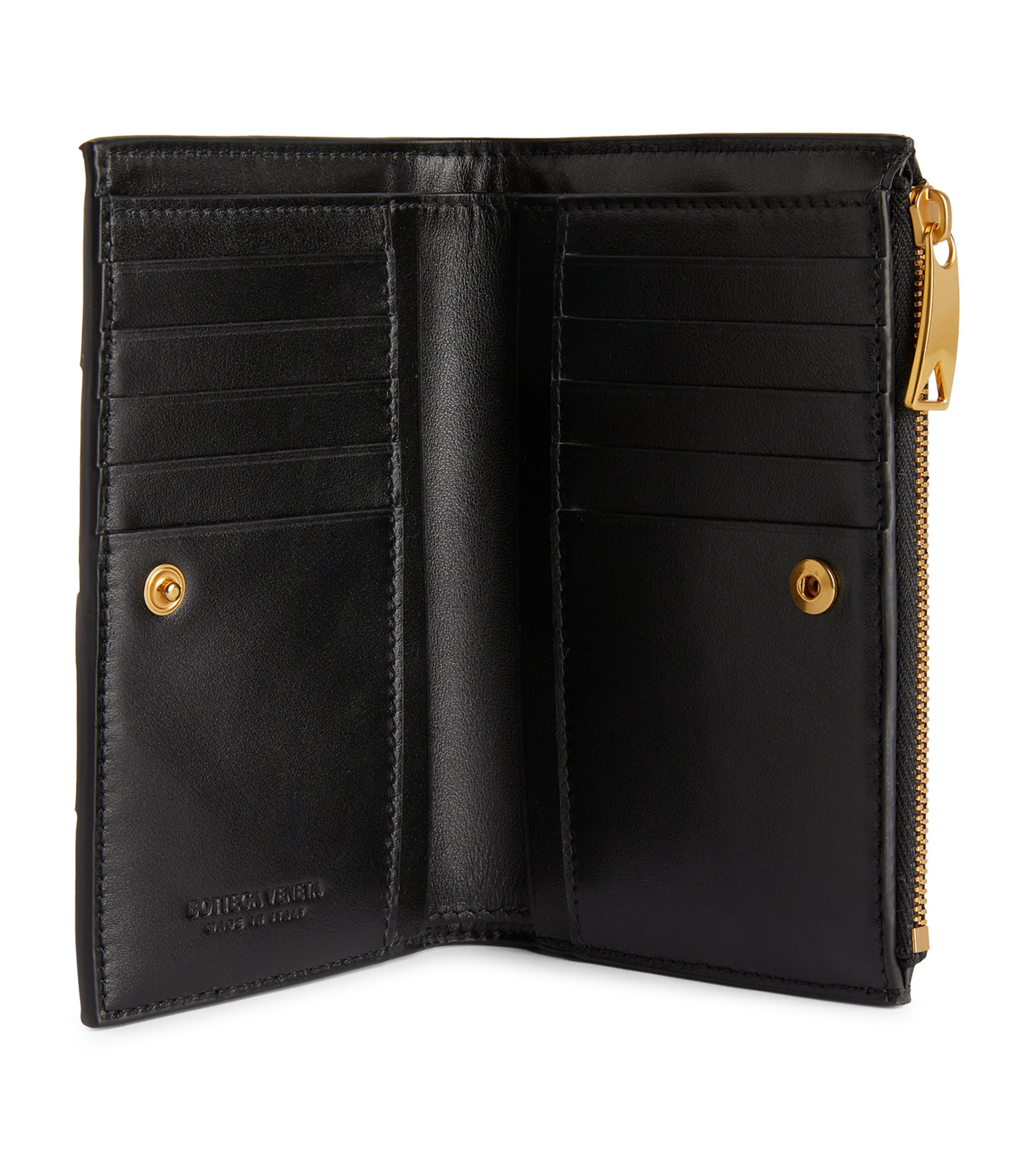 Leather Intreccio Bifold Wallet BLACK-GOLD Image 3