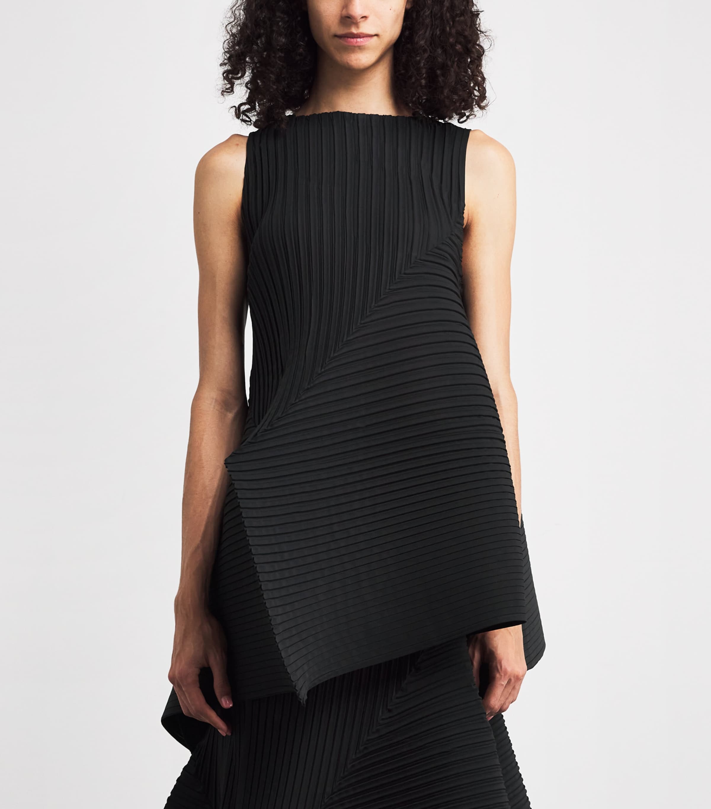 Fold Pleats Mini Dress BLACK Image 3