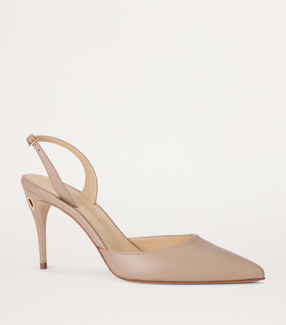 Leather Vittorio Slingback Pumps 85 BEIGE Image 3