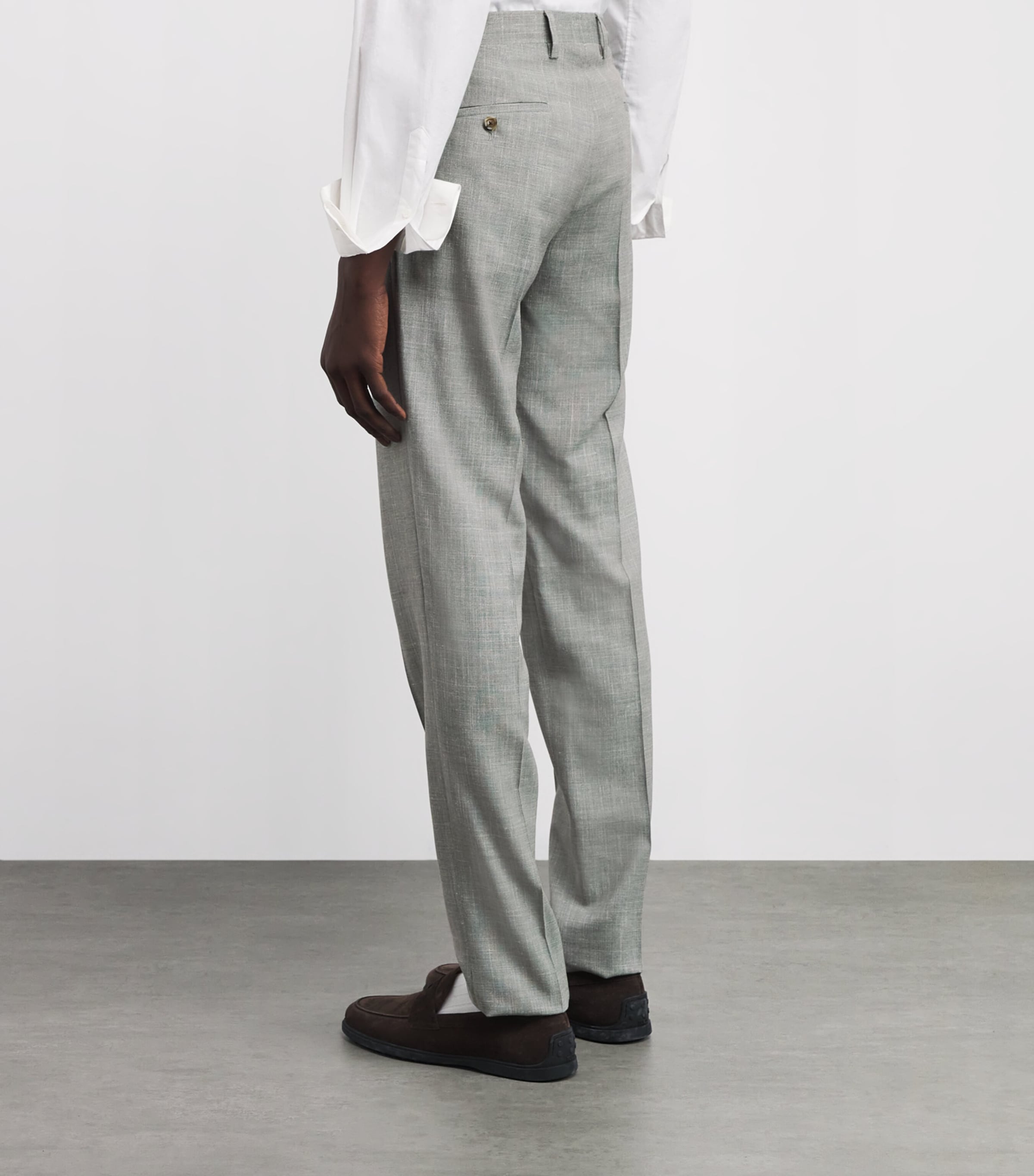 Wool-Silk-Linen Straight Trousers 510 SAGE GRREN Image 4