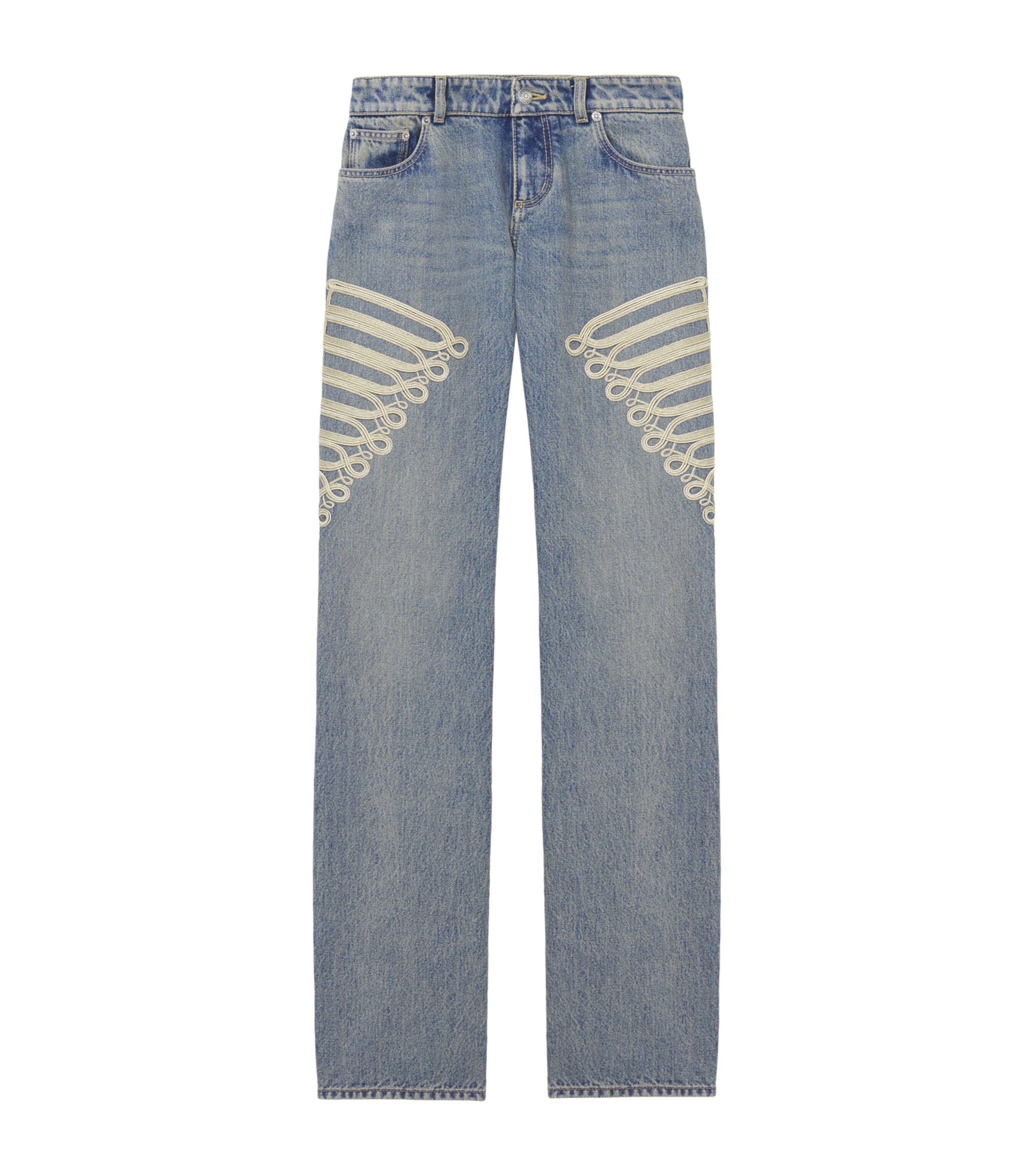 Alexander Mcqueen Mcqueen Metallic-frogging Straight Jeans In Blue