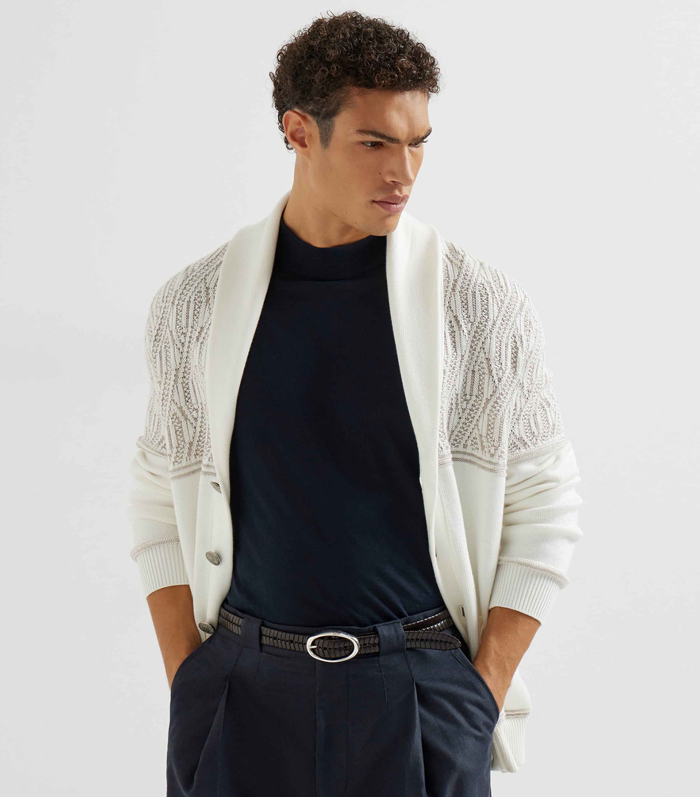 Jacquard Shawl-Collar Cardigan CPK51 Image 4