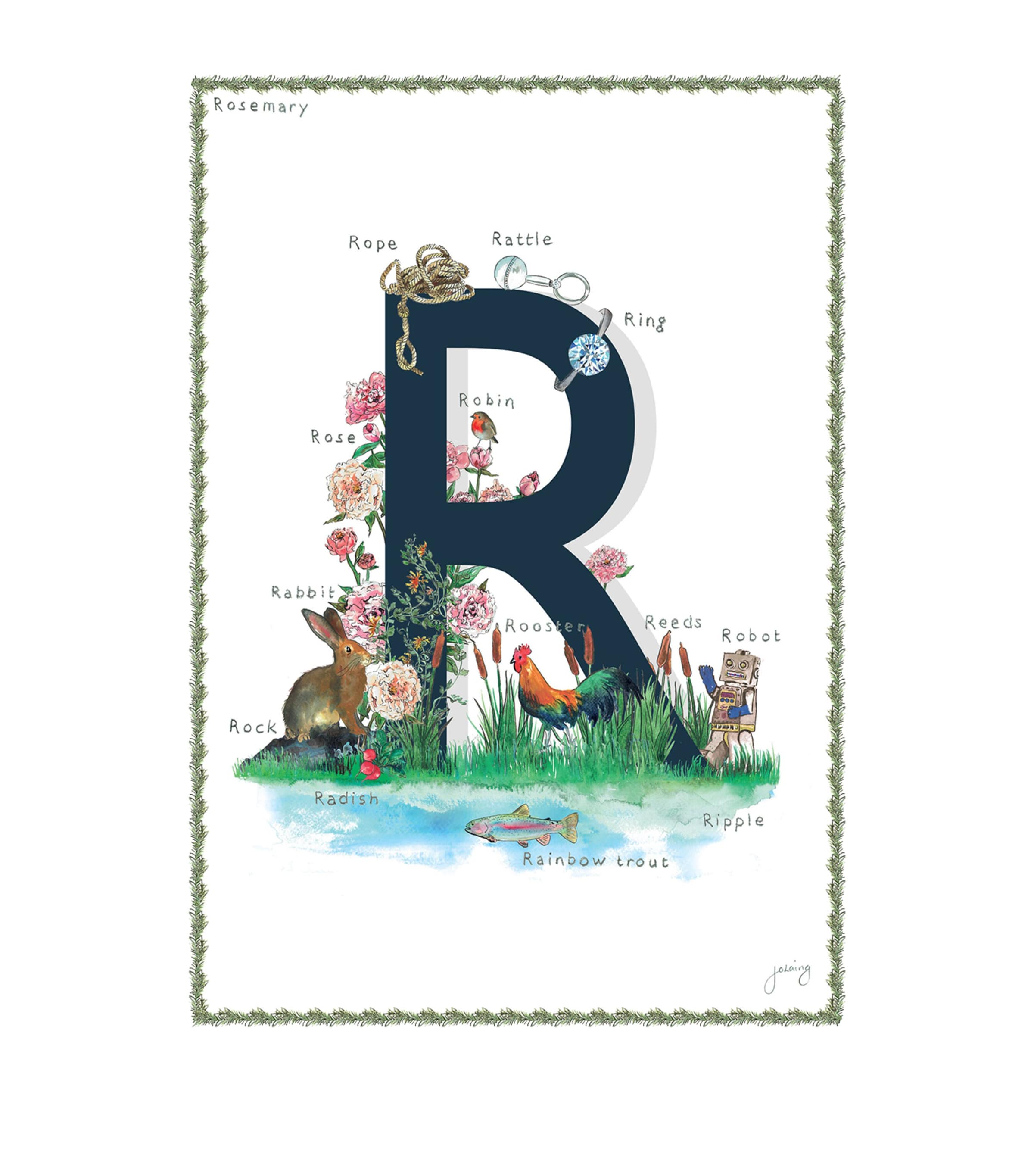 Jo Laing A4 Letter Print In Navy