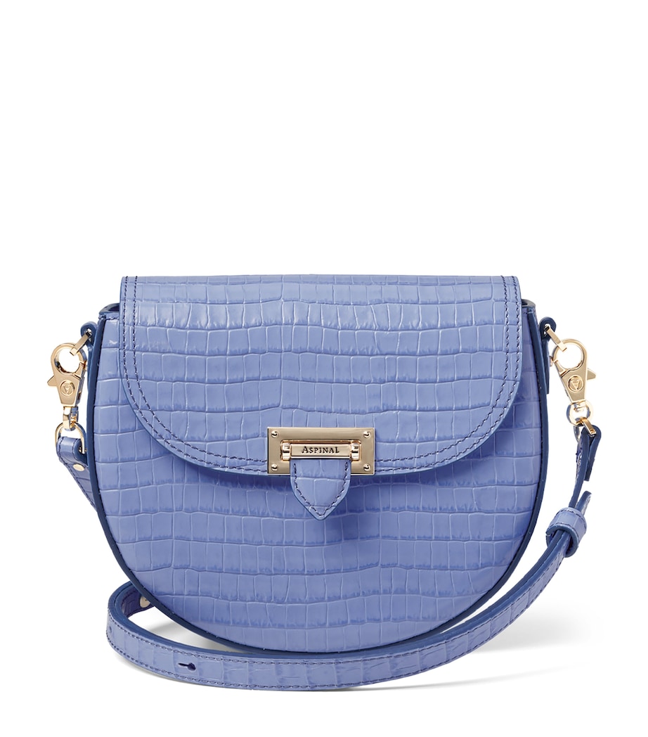 Aspinal Of London Leather Croc-Embossed Portobello Cross-Body Bag Capri Blue Image 1