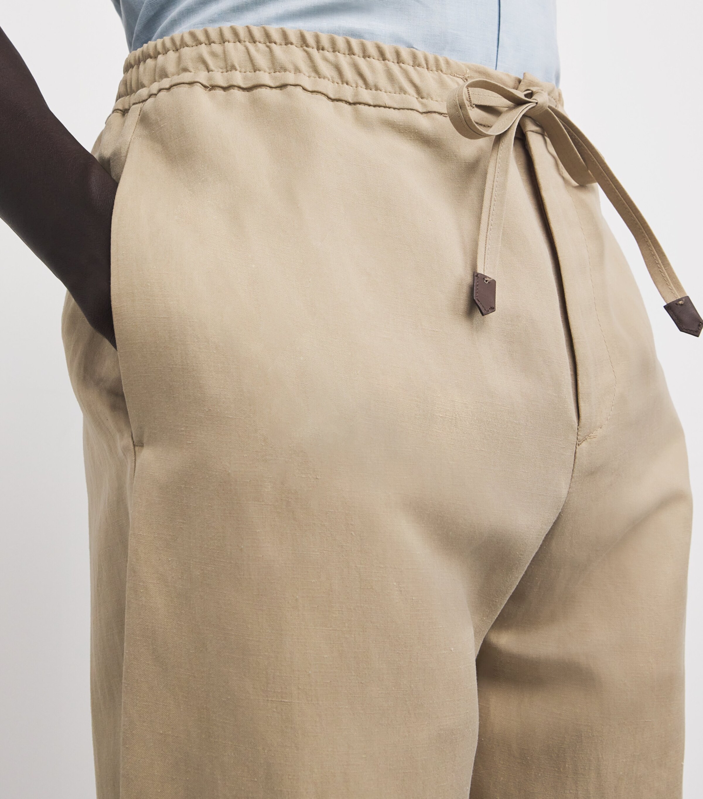 Canali Mens Linen-Silk Drawstring Trousers Beige Image 6