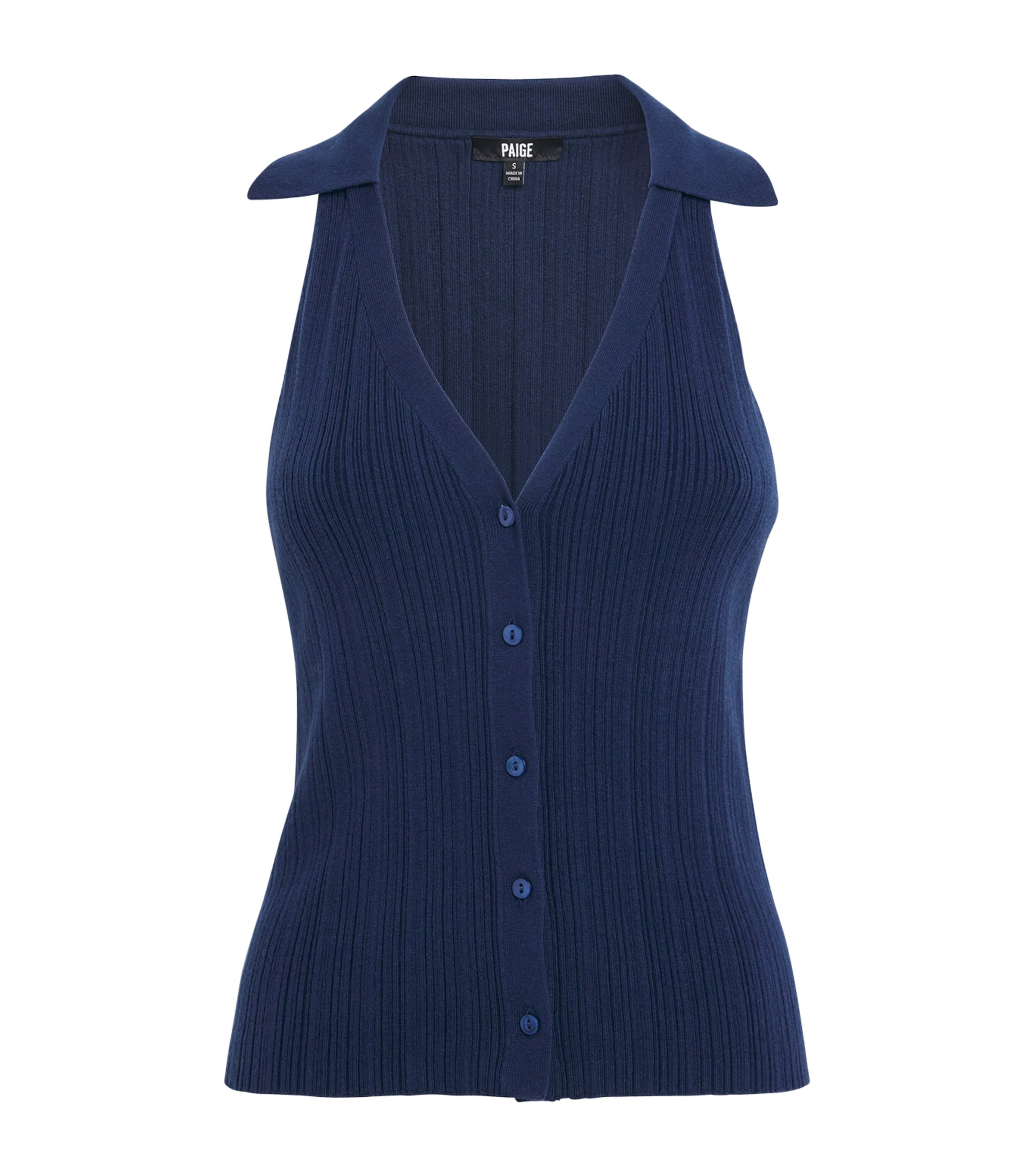 Paige Womens Noellia Ribbed Cotton-blend Knitted Tank Top Navy Xs In Blue
