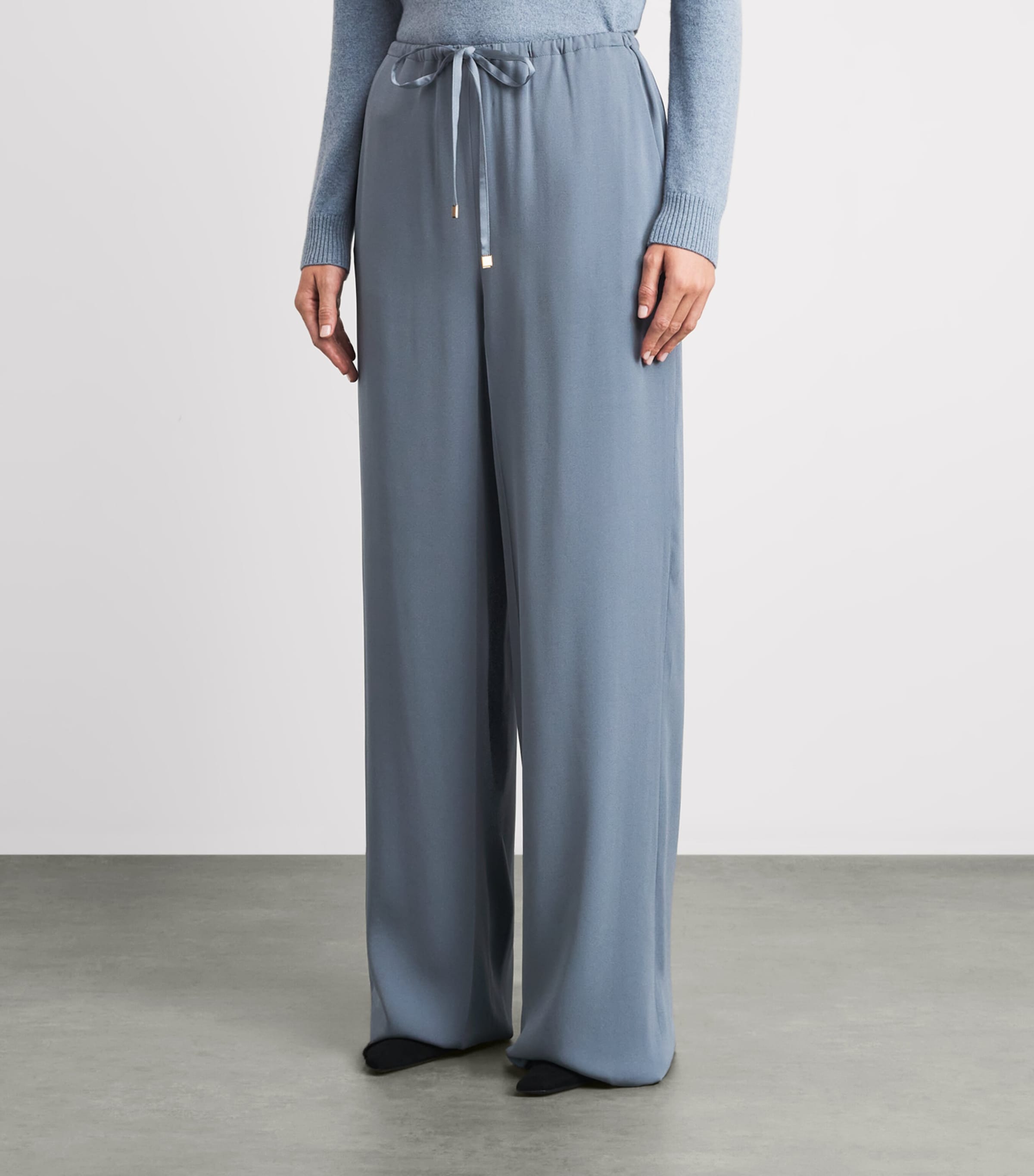 Agnona Womens Drawstring Wide-Leg Sweatpants Bl Drk Pwdr Image 4