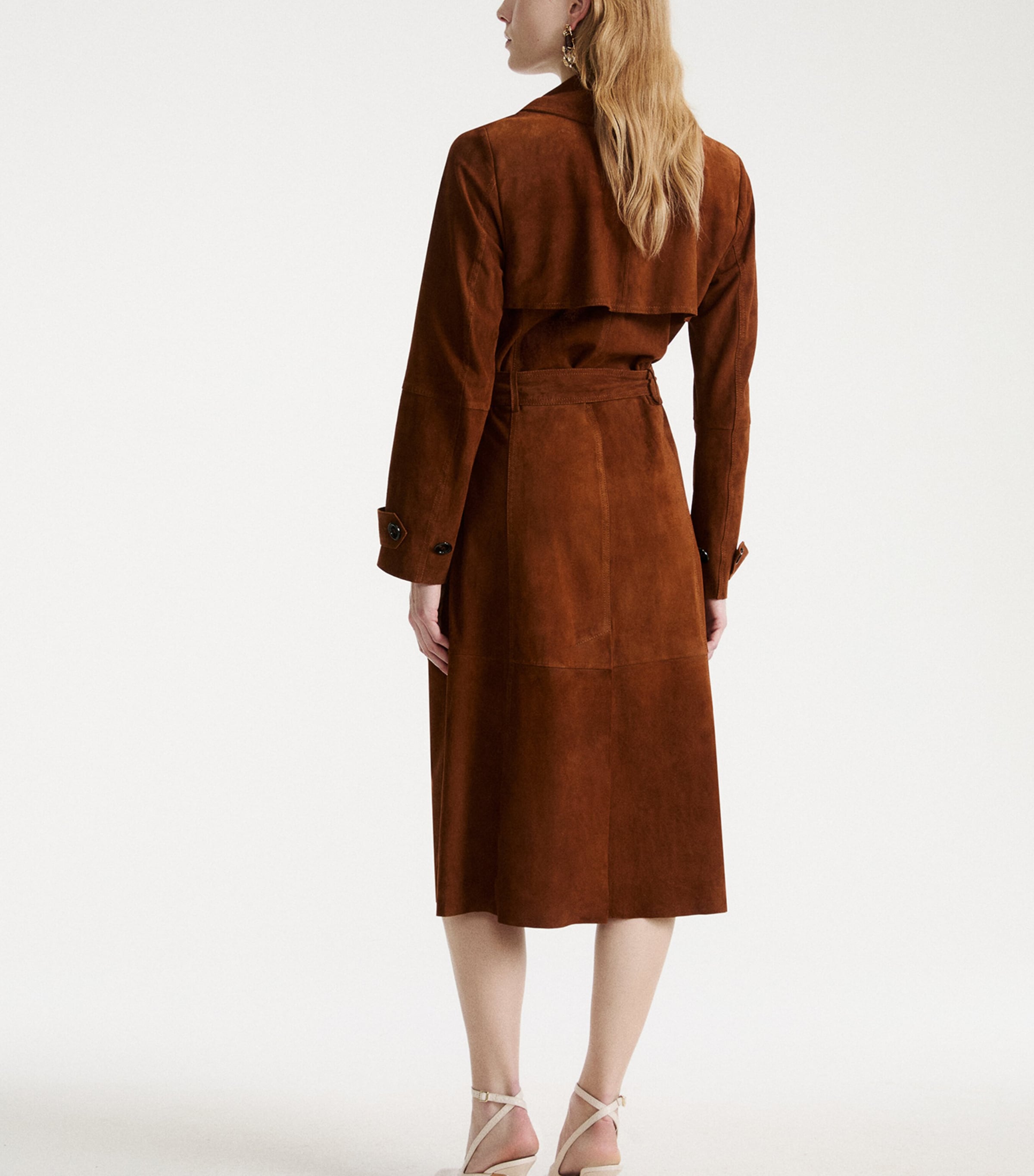 Marella Womens Suede Belted Coat Cognac Image 3