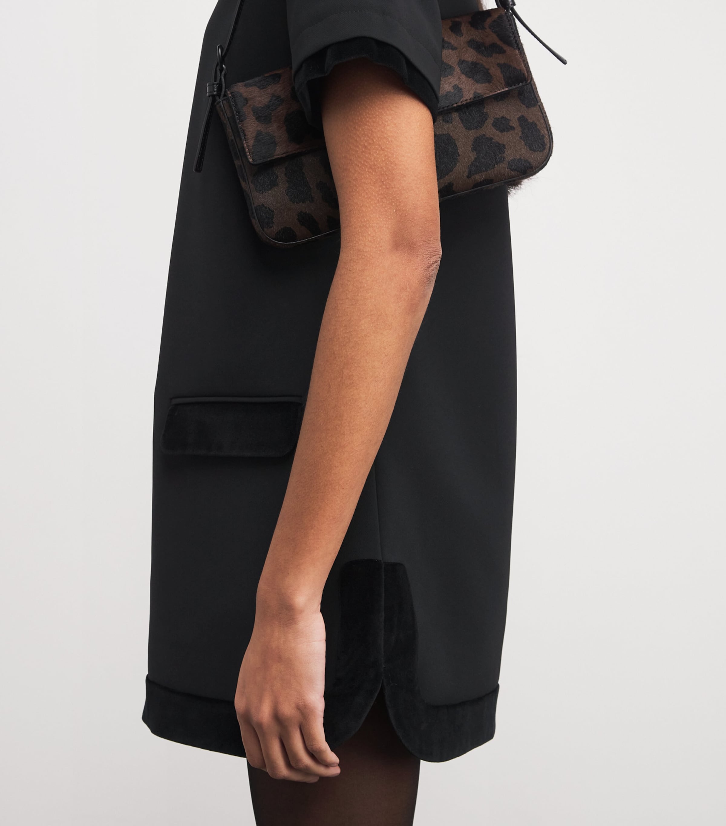 Velvet-Trim Mini Dress BLACK Image 6