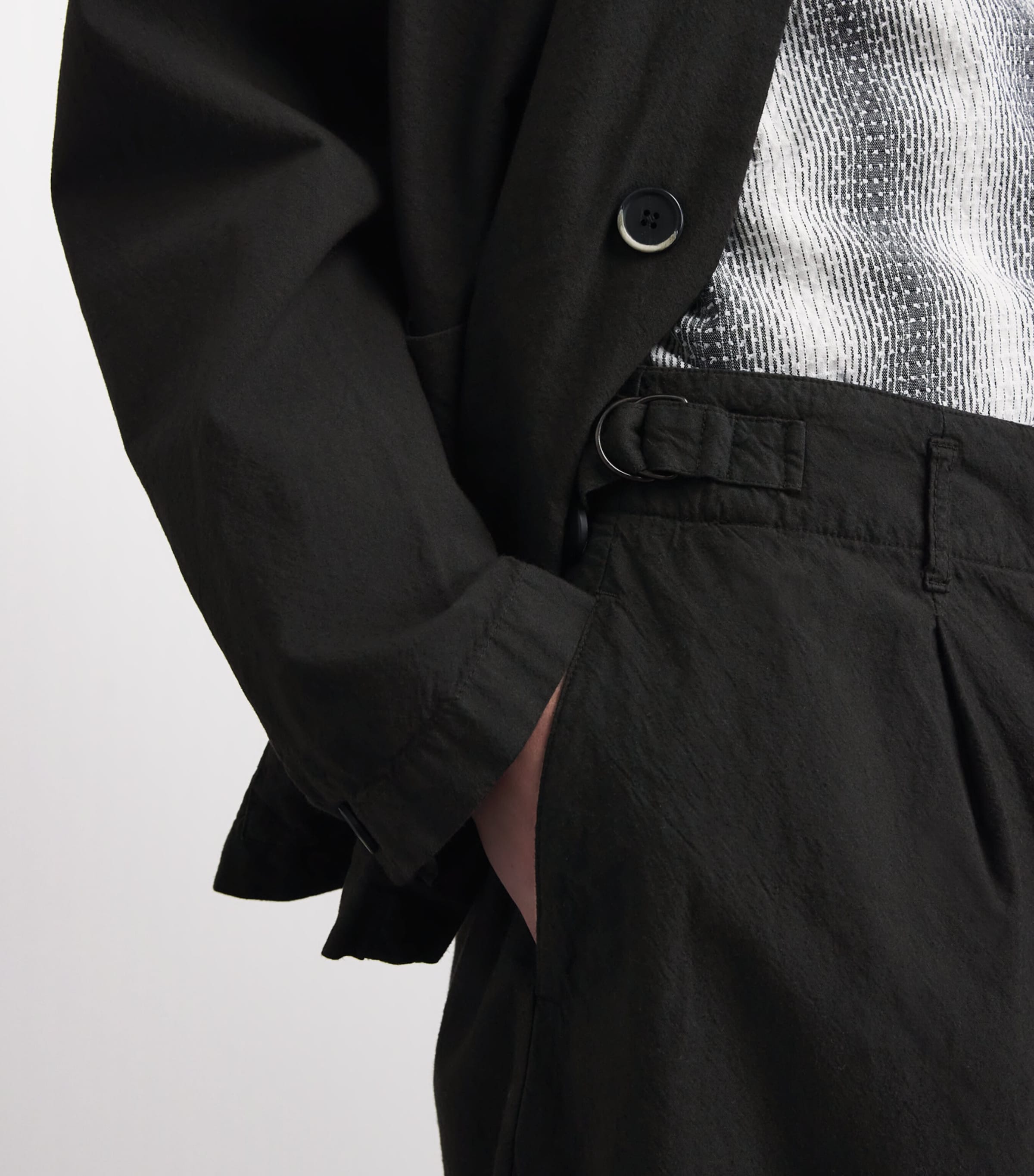 Barena Mens Cotton Crinkle Wide-Leg Trousers Nero Image 3
