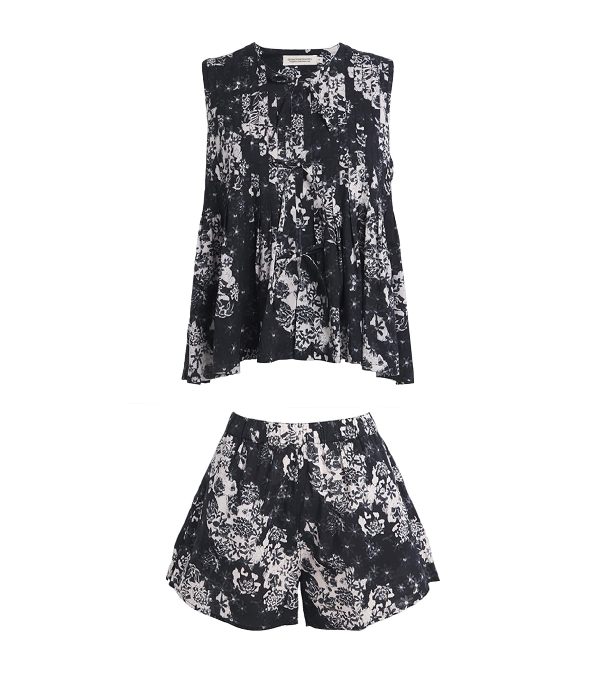 Shop Desmond & Dempsey Organic Cotton Floral Short Pyjamas In Black