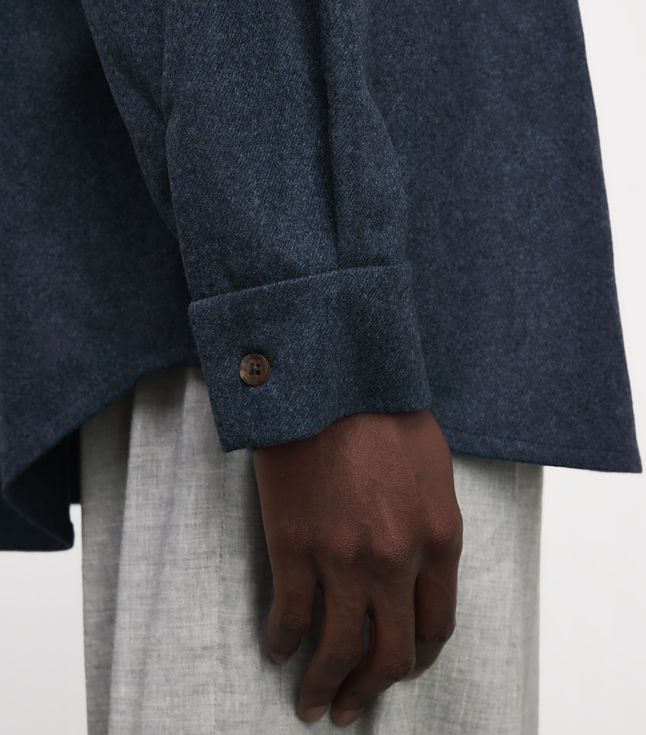 Johnstons Of Elgin Mens Wool-Cashmere Overshirt Indigo Twill Image 3