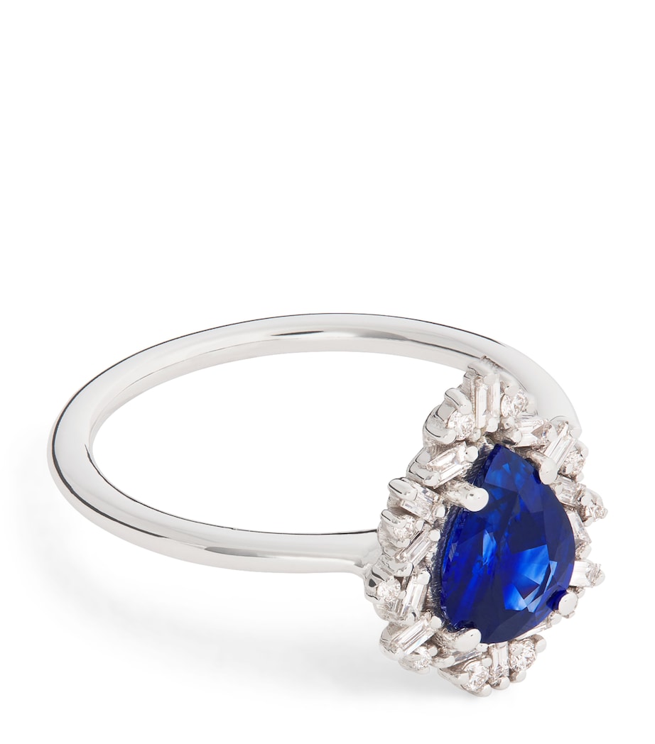White Gold, Sapphire and Diamond One of a Kind Teardrop Ring (Size 6.75) 18K WG/BS Image 1