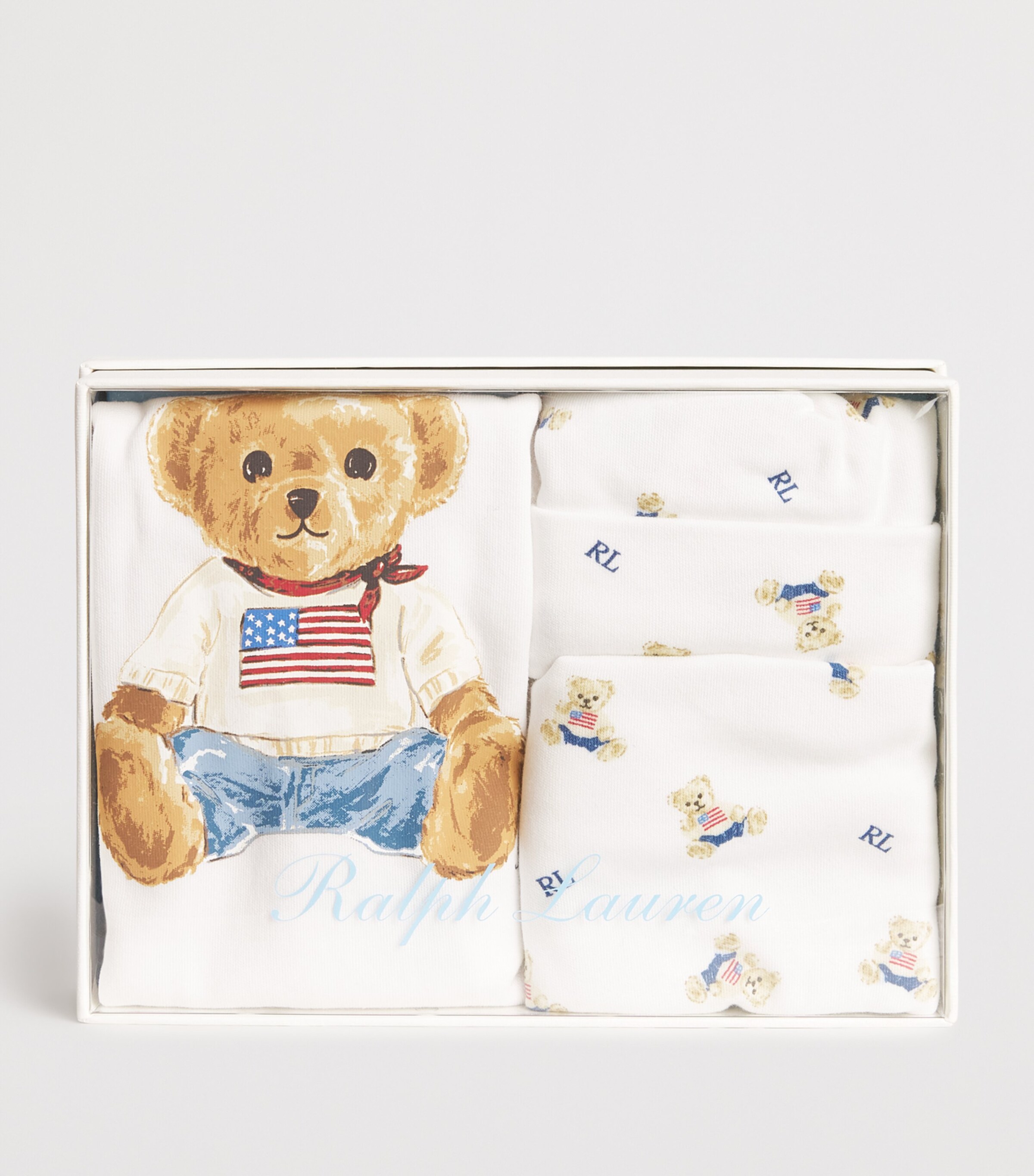 Ralph Lauren Kids Polo Bear Bodysuit, Hat and Bib Gift Set (3-9 Months) White Mu Image 3