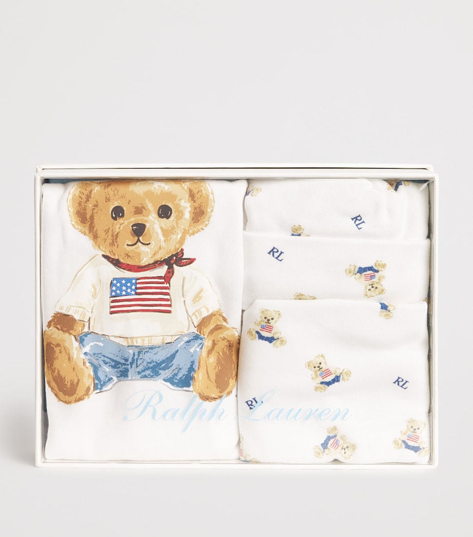 Ralph Lauren Kids Polo Bear Bodysuit, Hat and Bib Gift Set (3-9 Months) White Mu Image 3