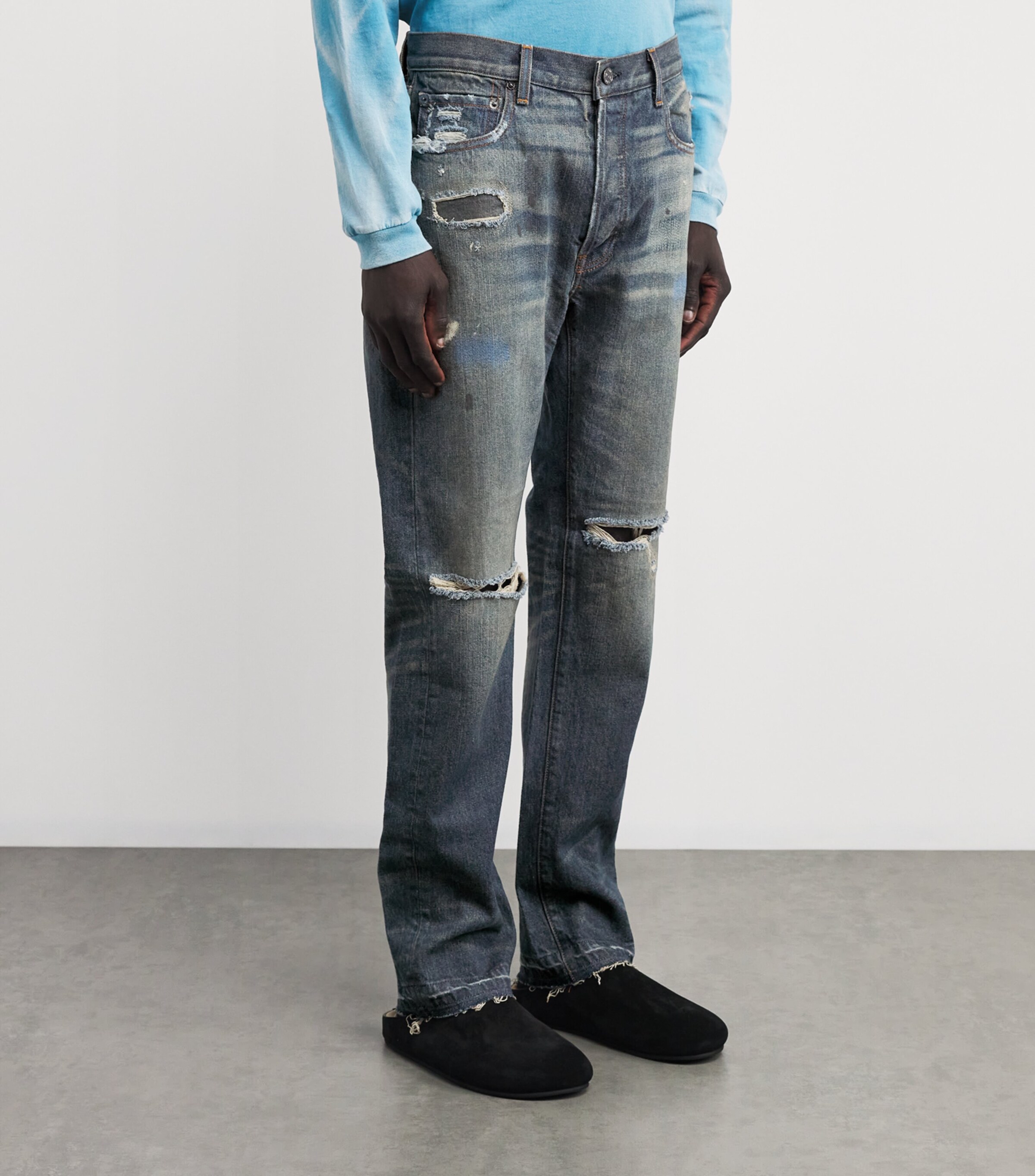 GALLERY DEPT. Mens Paint-Detail Starr 5001 Straight-Leg Jeans Dark Wash Image 3