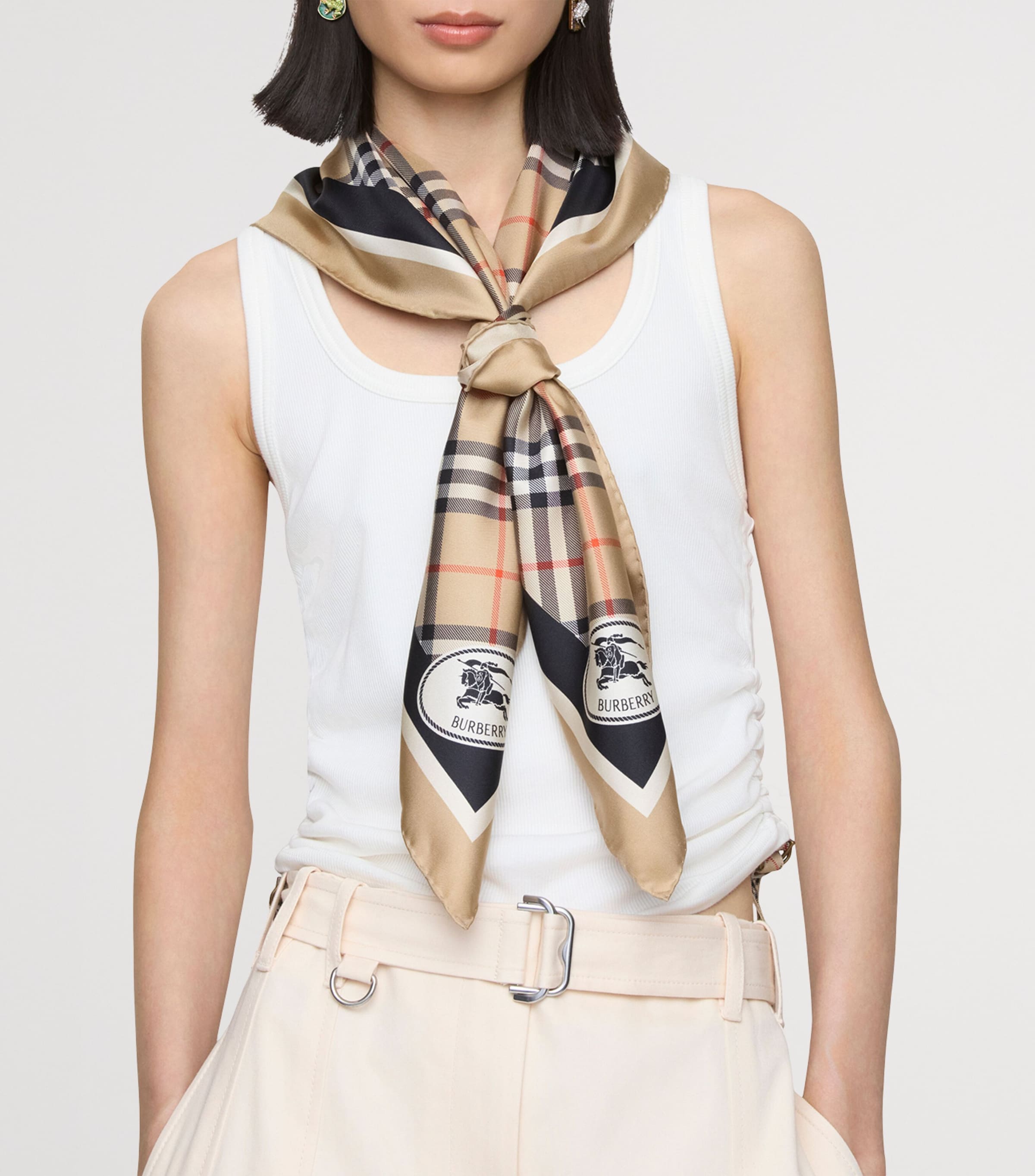 Silk Check Scarf SAND Image 3