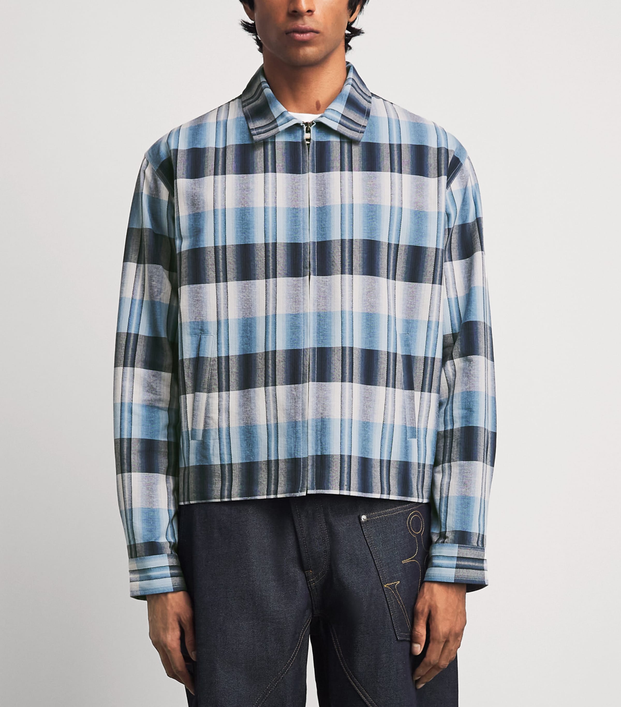 JW Anderson Mens Cotton Check Bomber Jacket Navy/blue Image 4