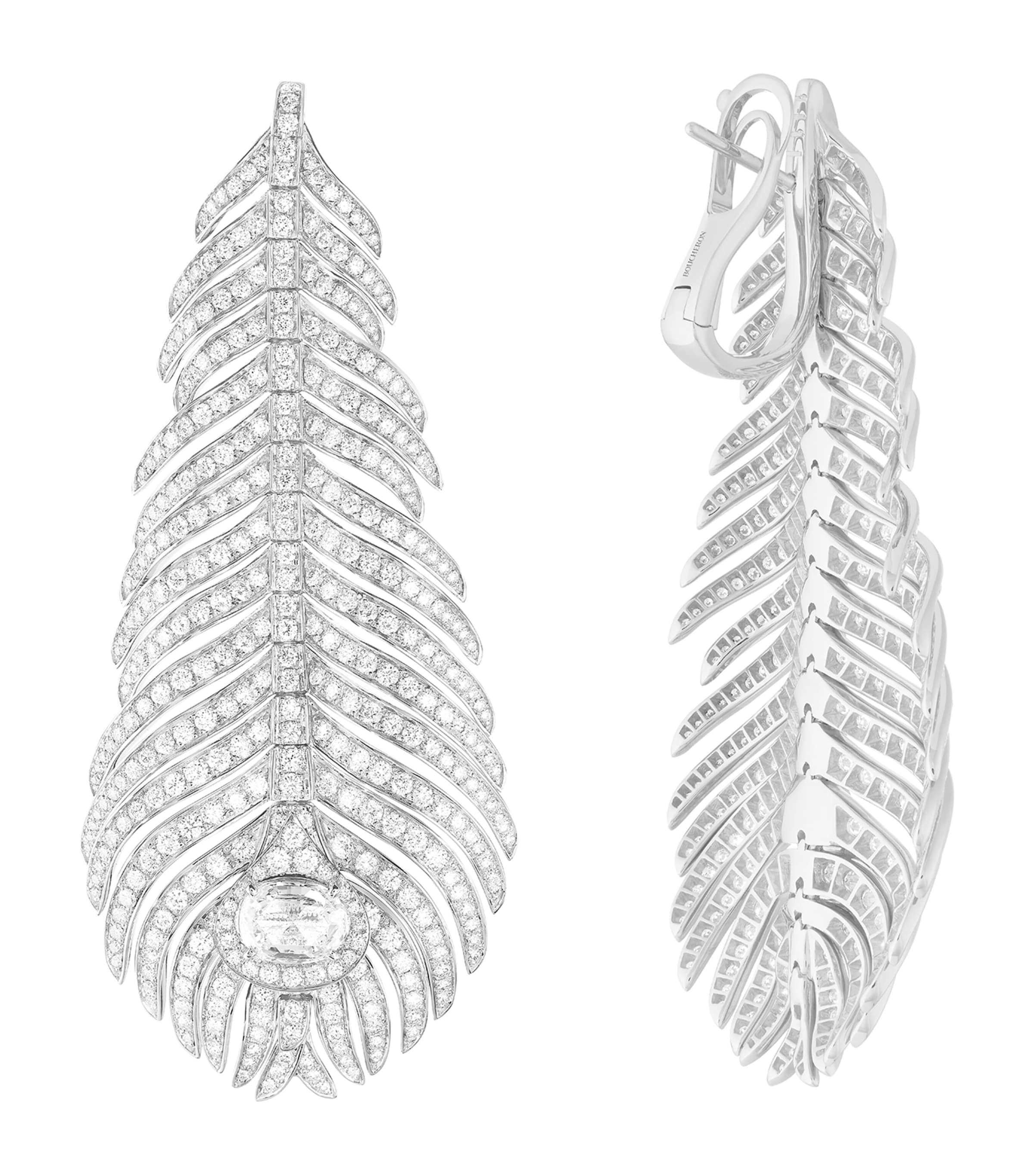 White Gold and Diamond Plume de Paon Pendant Earrings MULTI Image 2