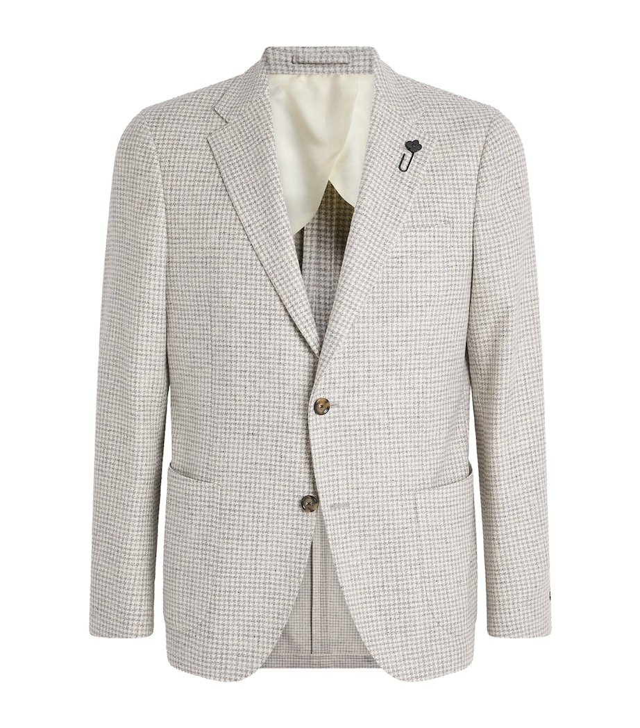 Lardini Mens Wool-Cashmere Check Blazer Pdp Grey/white Image 1