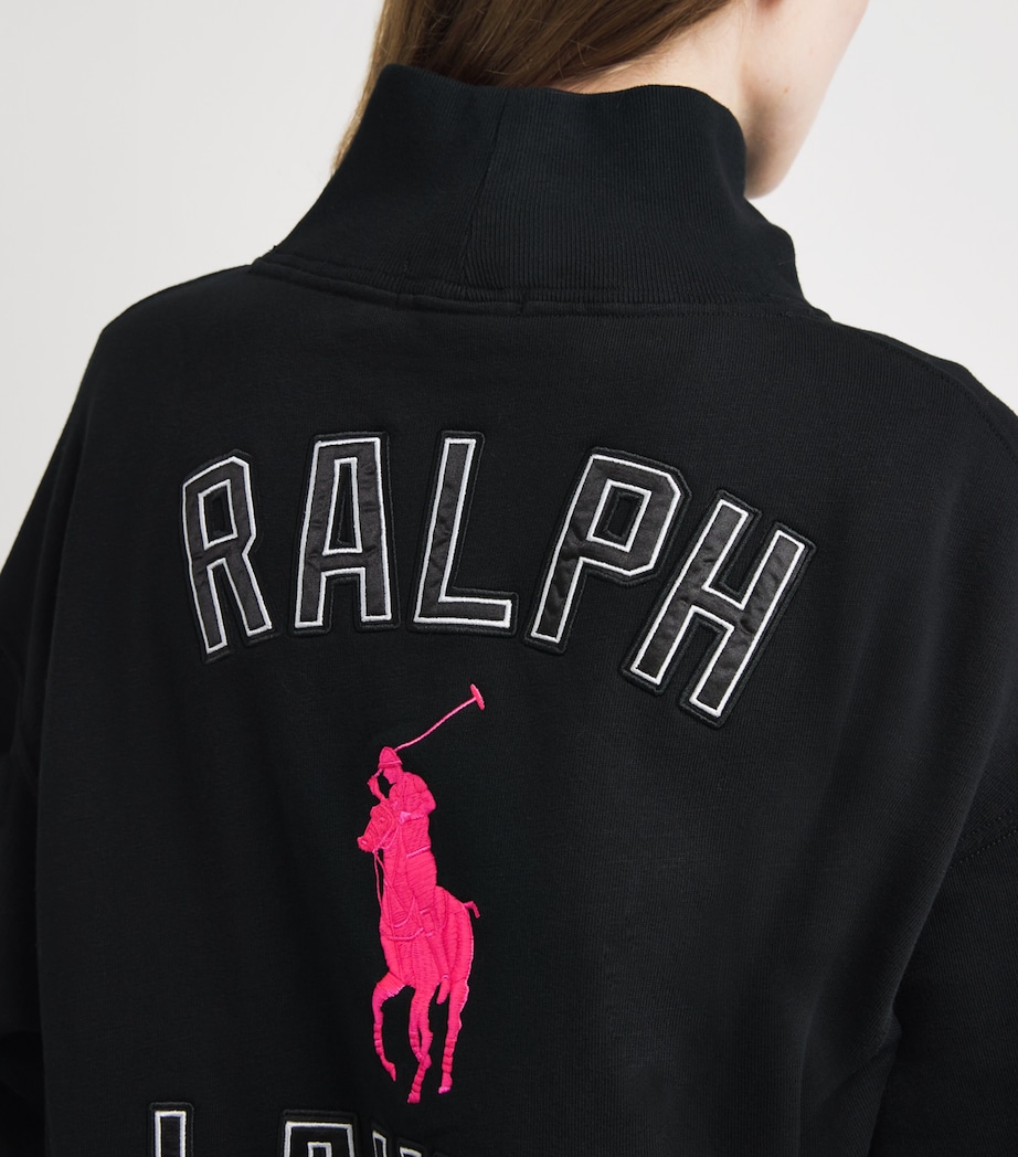 Cotton-Blend Fleece Polo Pony Quarter-Zip Sweater POLO BLACK Image 6